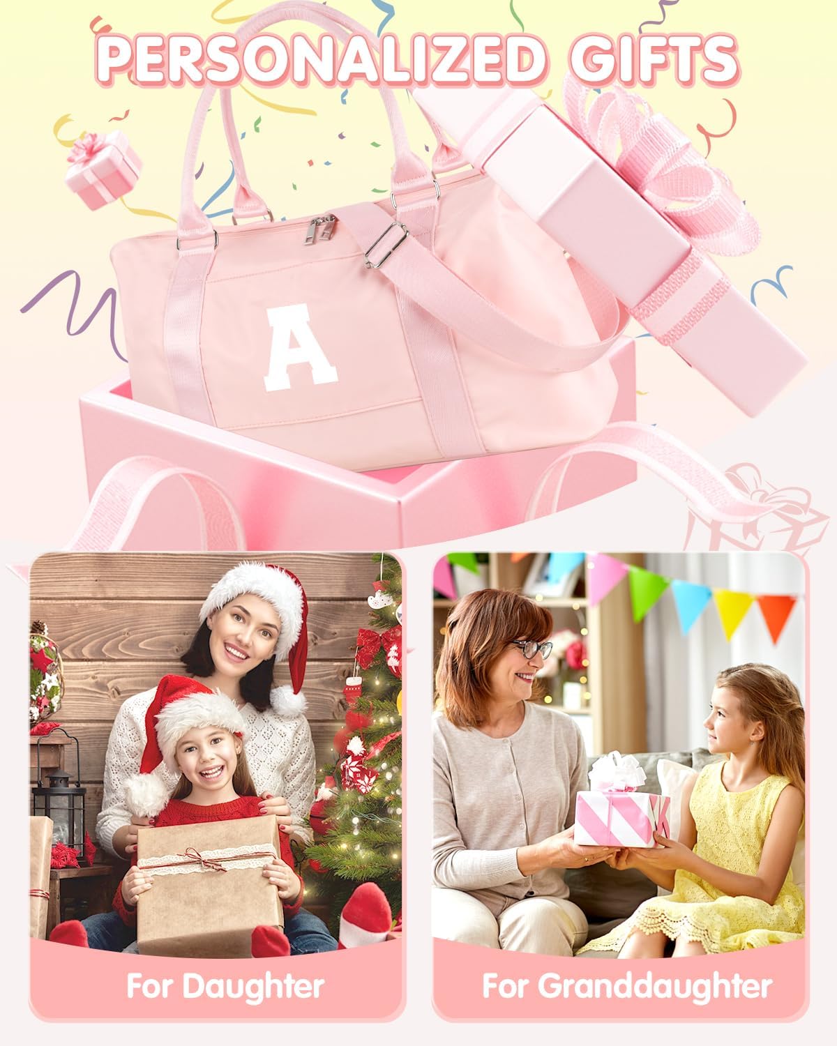 Dance Gym Duffel Bag Gifts for Girls Teen,Personalized Initial Travel Weekender Bag Cute Overnight Carry On Cheer Dance Duffle Bagfor Women,Sports Travel Monogram Birthday Christmas Gifts(Letter A) - Image 2