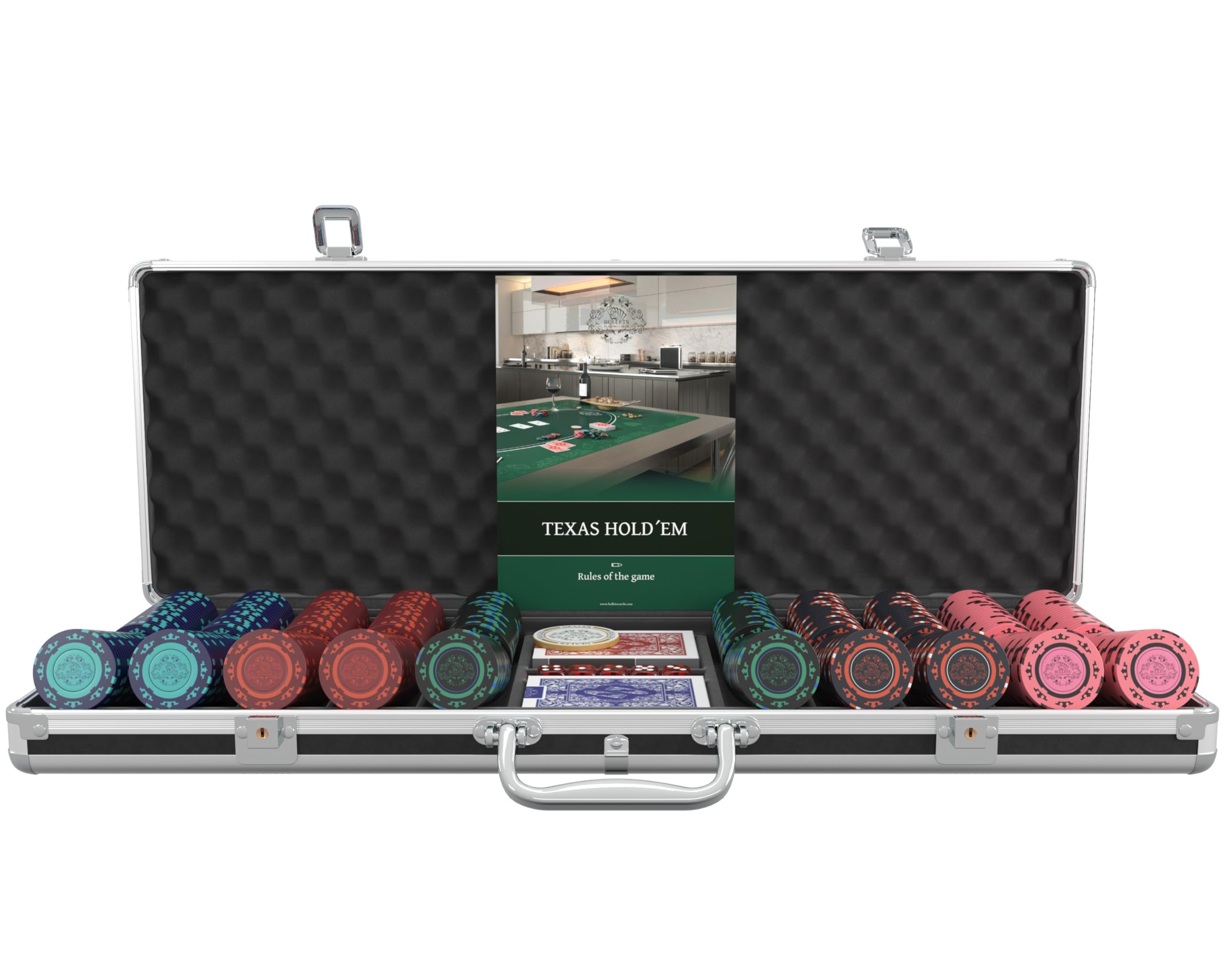 Bullets Playing Cards, Set da poker Corrado Deluxe da poker con 500 chip da poker Clay senza valori, istruzioni poker, pulsante dealer e Bullets in plastica carte da poker