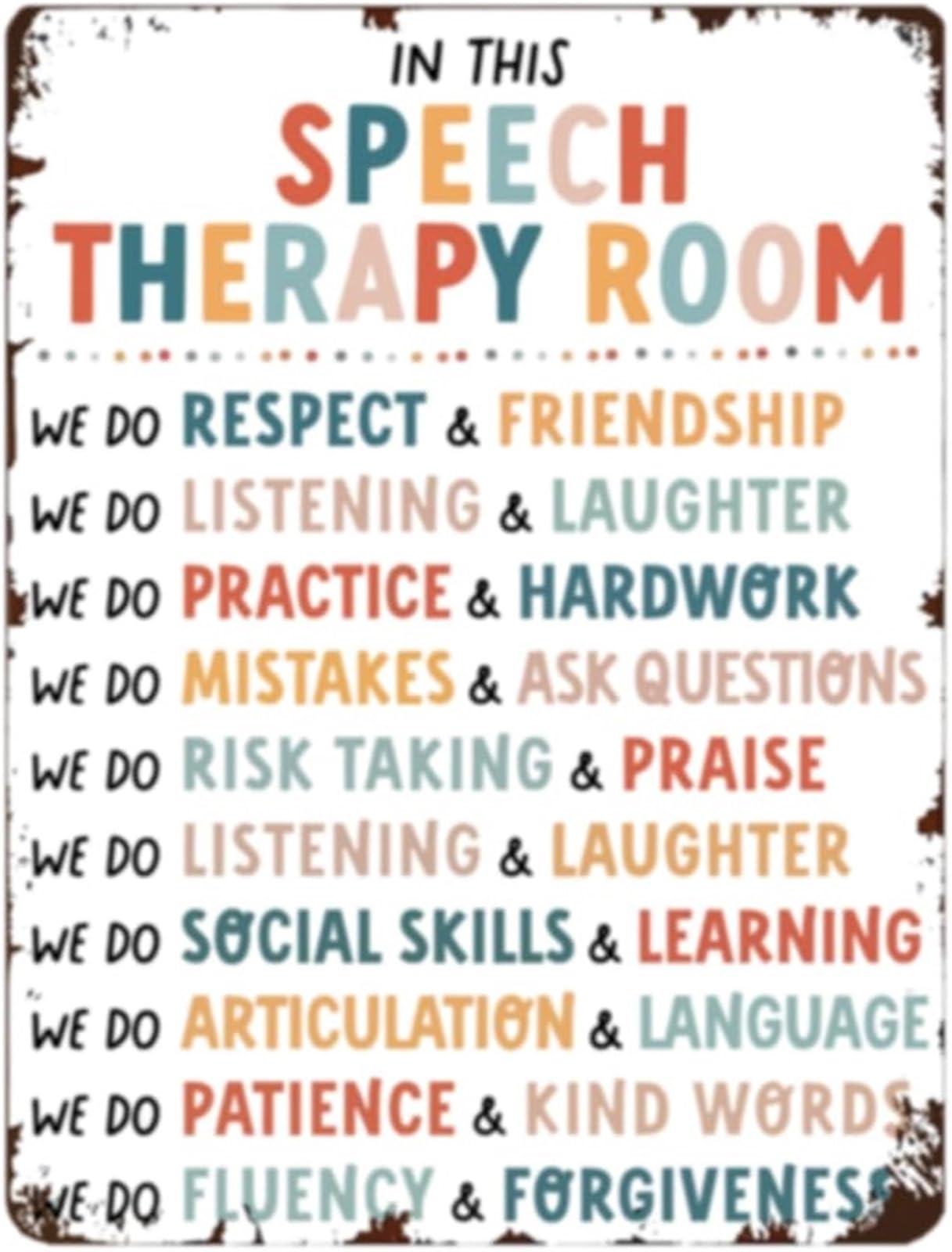 MQXFCZUX Speech Therapist Slp Rainbow Boho Metal Tin Plaque Decor for Office Classroom 8 X 12 in