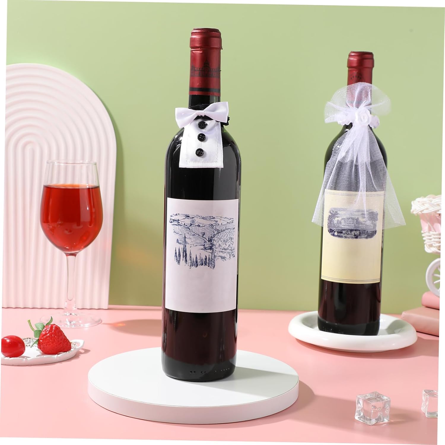 4pcs Wedding Wine Bottle Covers Reusable Decorative Labels for Bottles Double Wine Bag Set