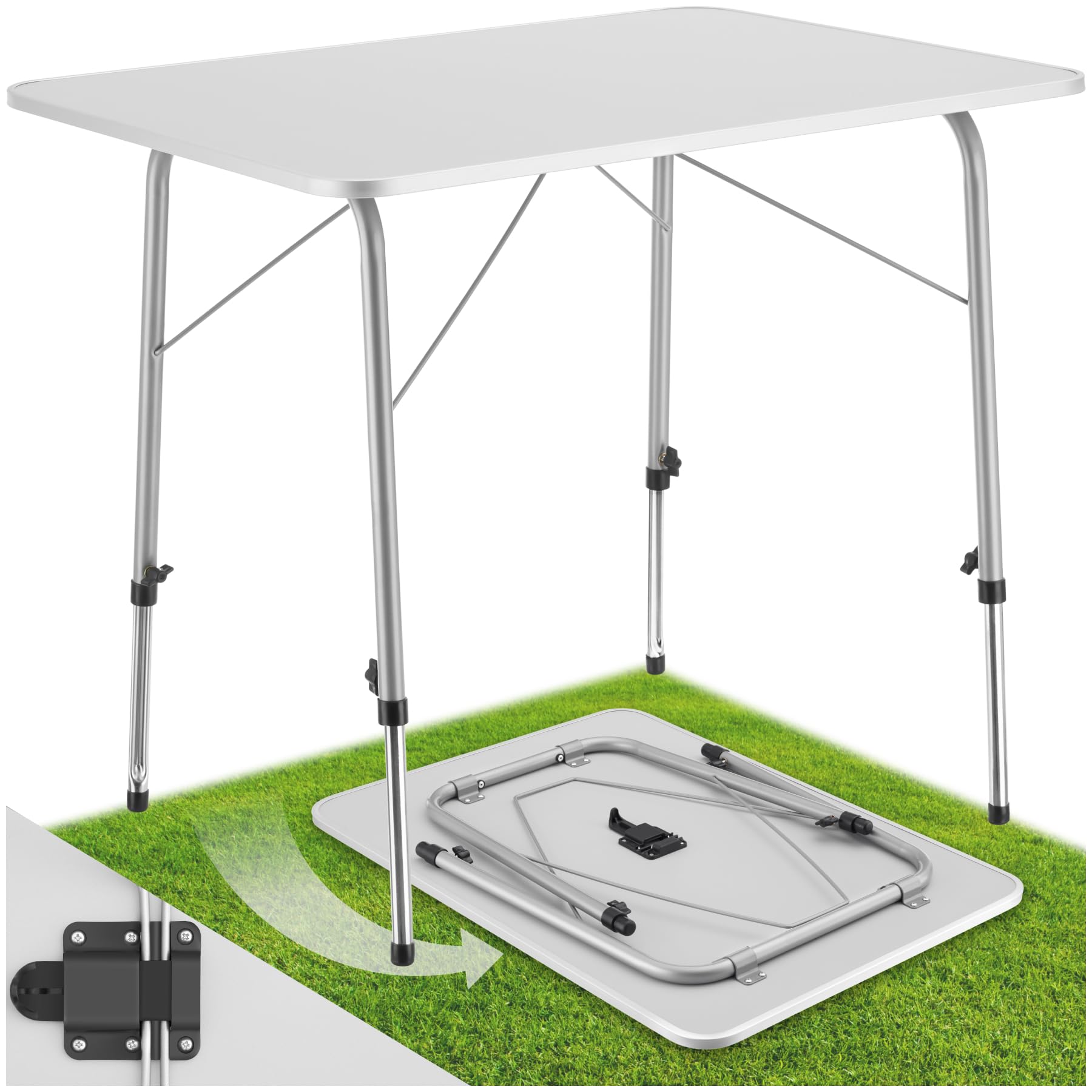 TecTakeFolding Utility Table - Height Adjustable, Collapsible, Lightweight - Portable for Indoor & Outdoor Use - Picnic, Camping or Hobby Size - Steel Frame, Aluminium Edges, Veneered Top