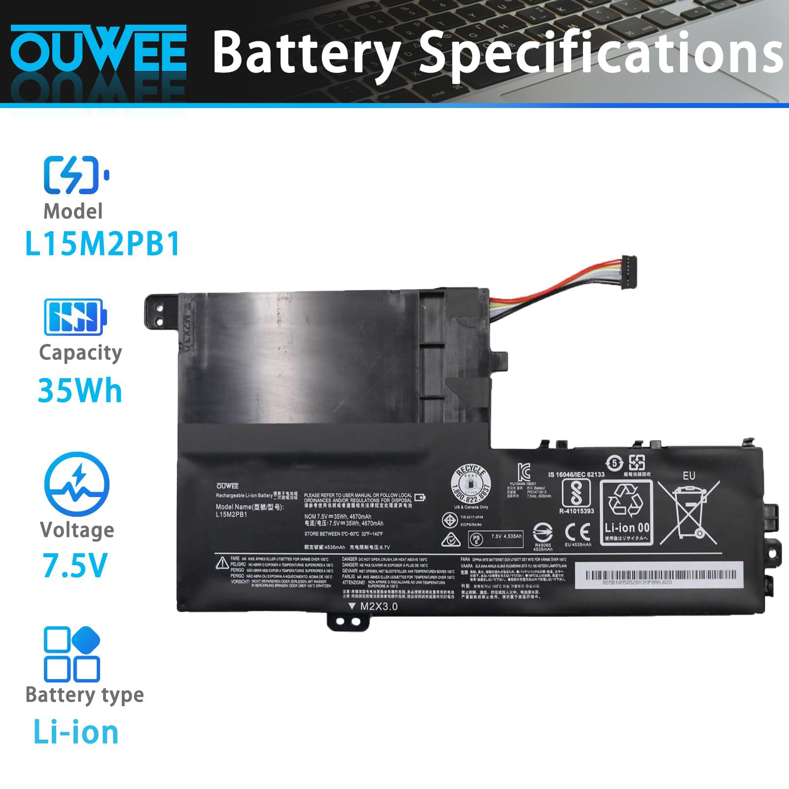 Amazon.com: OUWEE L15M2PB1 - Batería para portátil compatible con