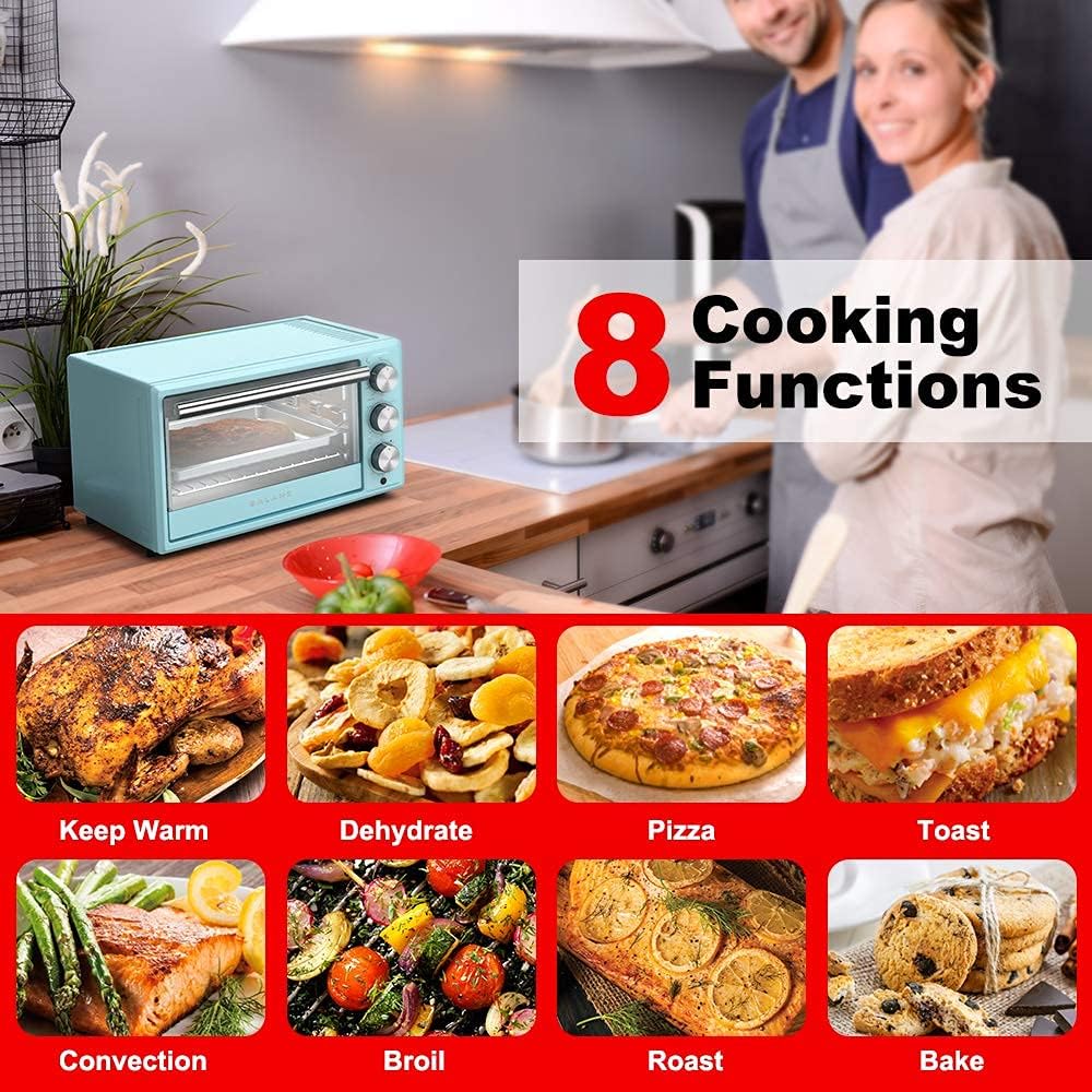 Image showing 8 cooking functions of the Galanz Toaster Oven: Keep Warm, Dehydrate, Pizza, Toast, Convection, Broil, Roast, Bake.