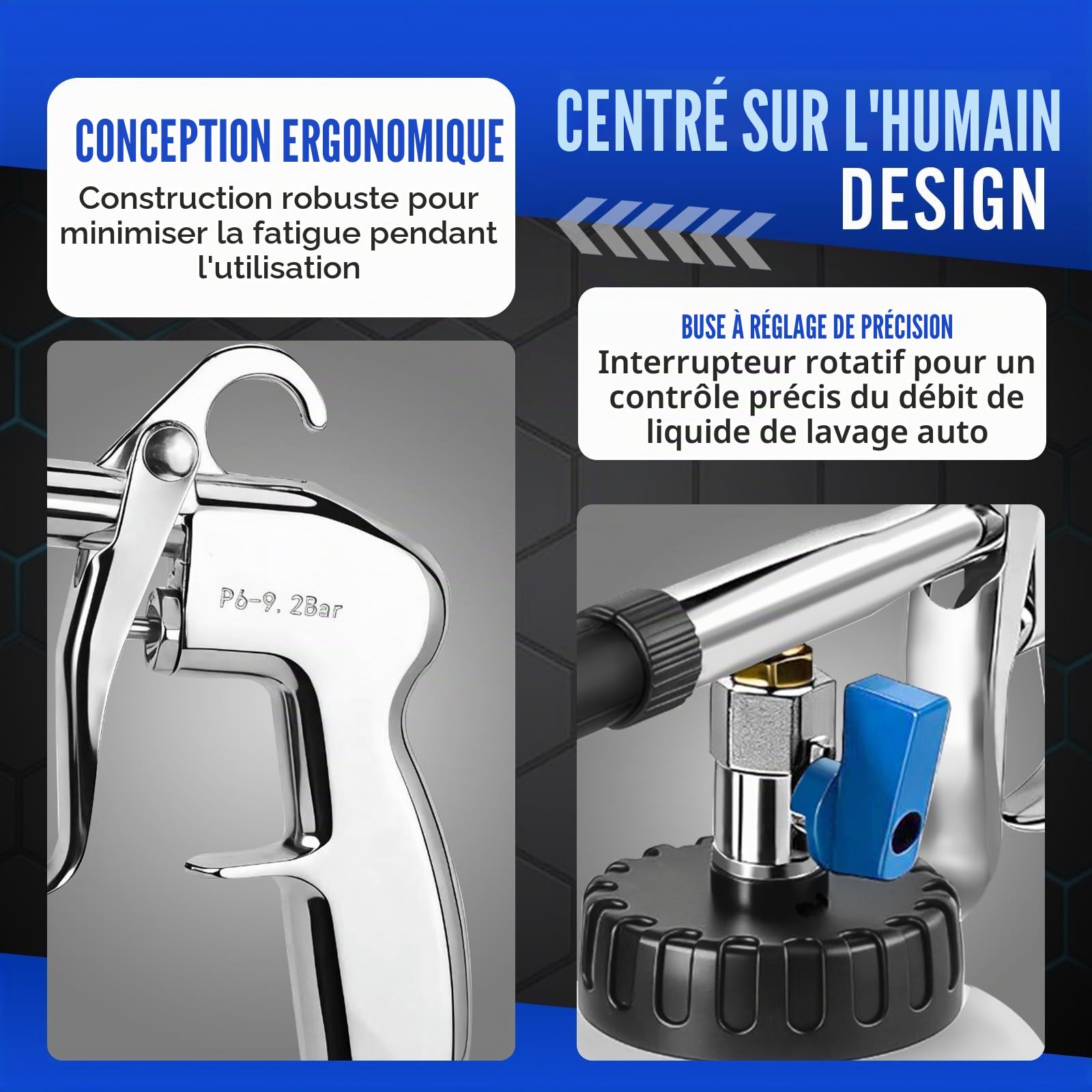 Pistolet Nettoyage Voiture, Pistolet de Nettoyage Haute Pression, Pistolet de Nettoyage Set avec Brosse pour Auto et Moto Entretien Voiture