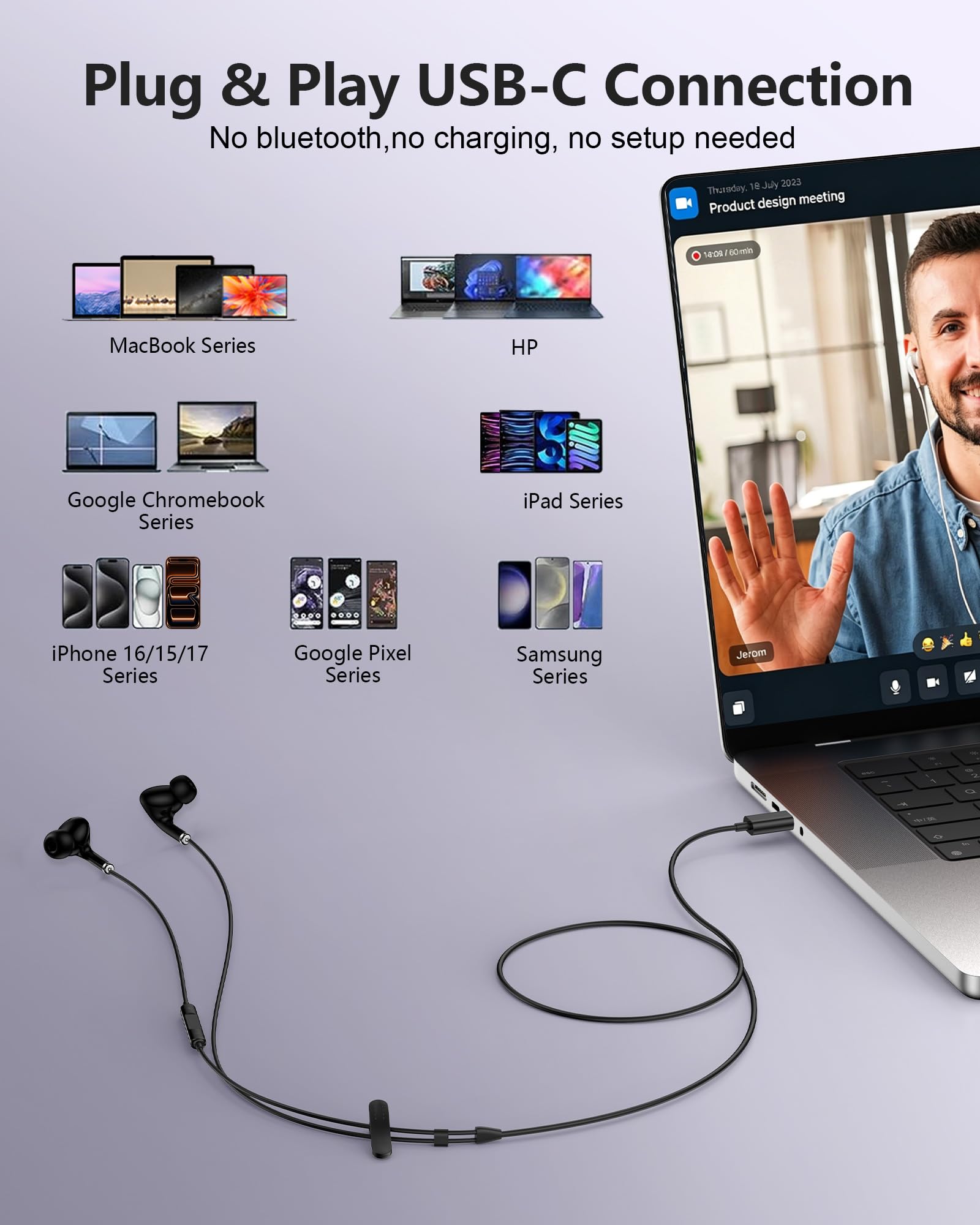 Auricolari in-ear con cavo USB C per Samsung S26 Edge S25 Ultra S24 Fe A57