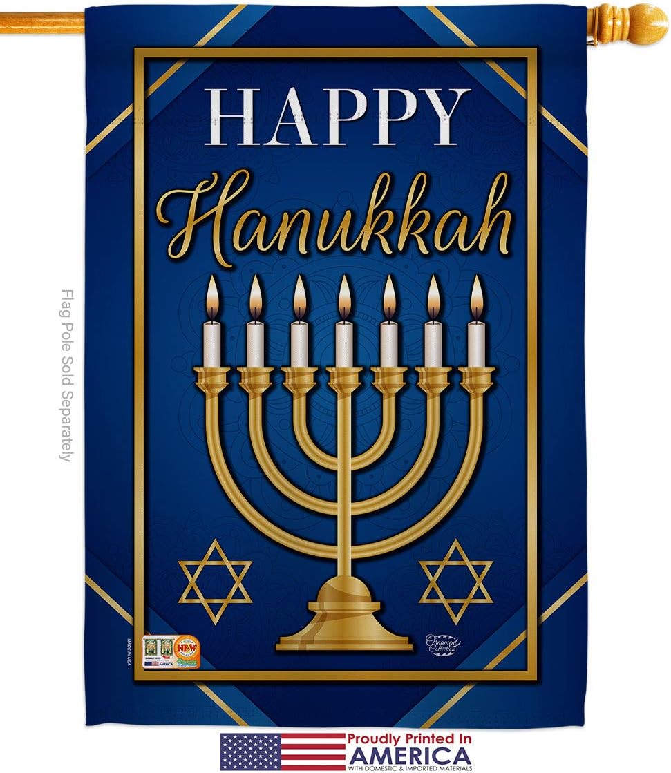 Happy Hanukkah House Flag Wintertime Candle Bonsai Menorah Jewish Chanukah David Small Decorative Gift Yard Banner Made In USA 28 X 40
