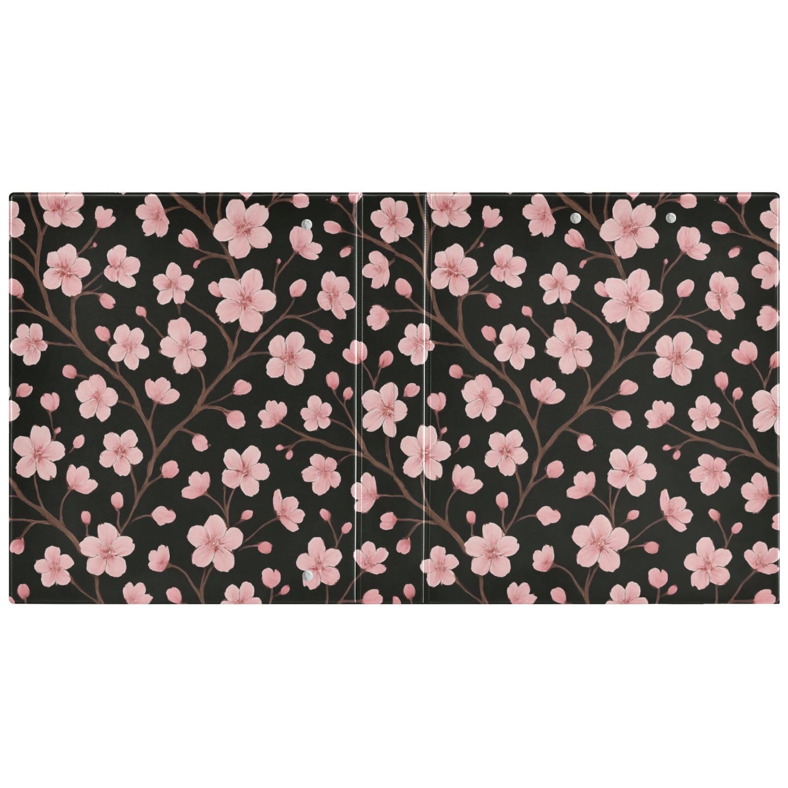 Carpeta de 3 anillos, carpeta de anillos en D negros con flores de cerezo rosa, paquete de 2 | Con portapapeles y bolsillos, para escuela, universidad, oficina