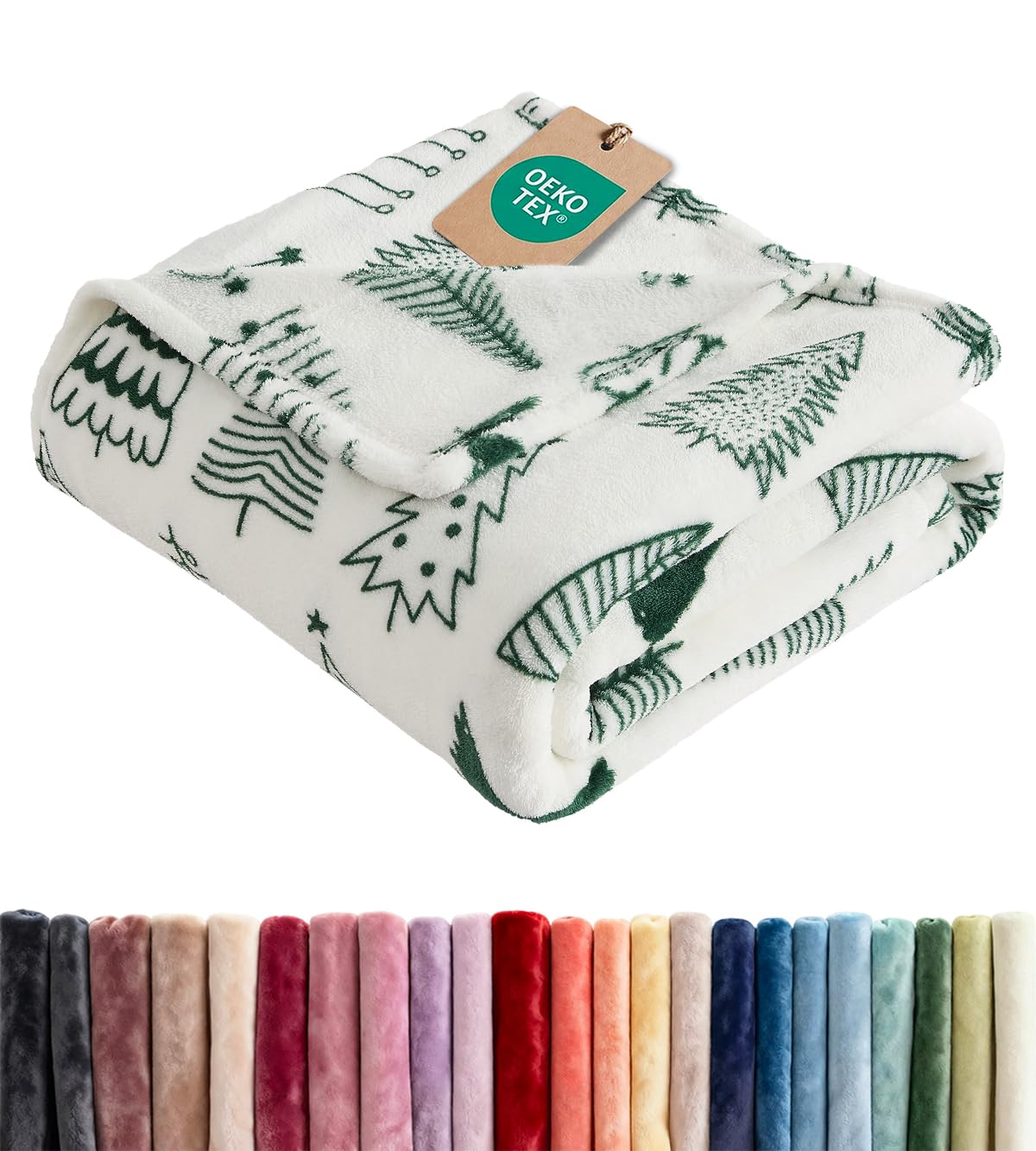 Christmas Fleece Blanket Queen Size - Flannel Throw - Sketched Trees, 90x90