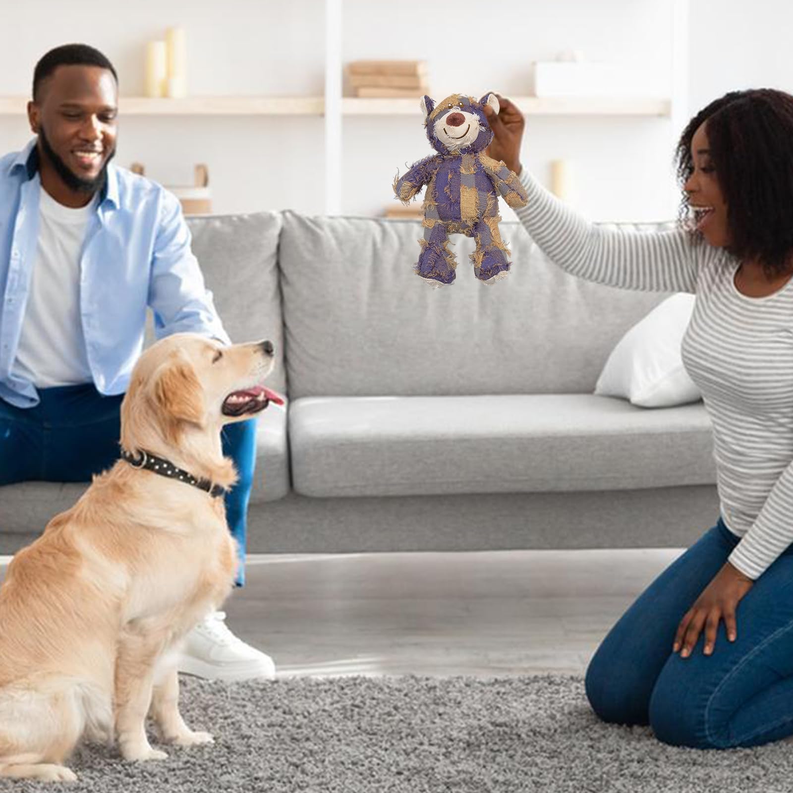 Mritrit Dog Toys Kong Teddy Bears for Dogs Stuffed Plush Teddy Toy for Pets Tough Chew Toy for Aggressive Chewers S M L (Purple Bear) - Image 4