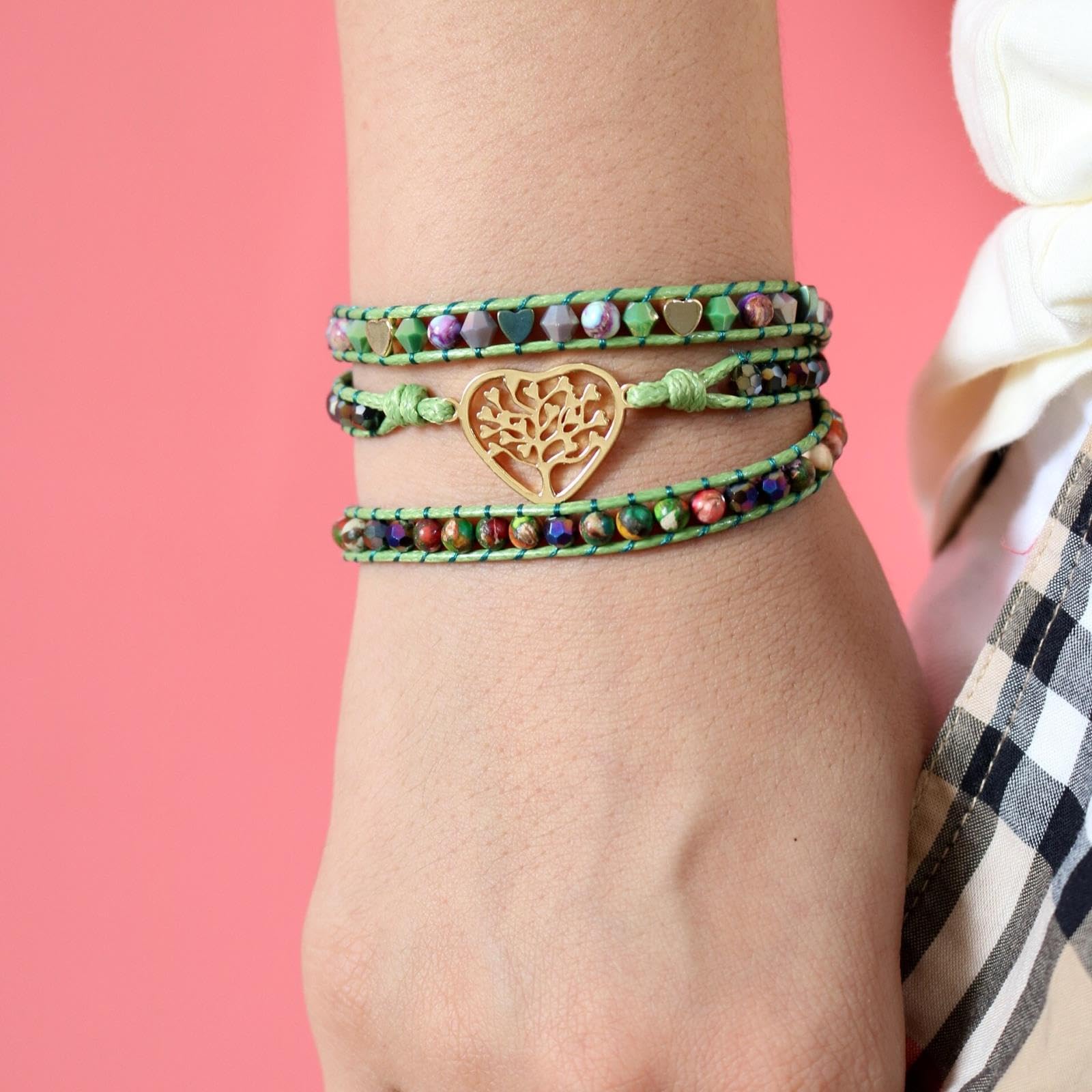 Árbol De La Vida Corazón Pulseras Mujeres Piedras Hechas A Mano con Cuentas Triple Capas Nuevo Diseño Brazaletes De Yoga