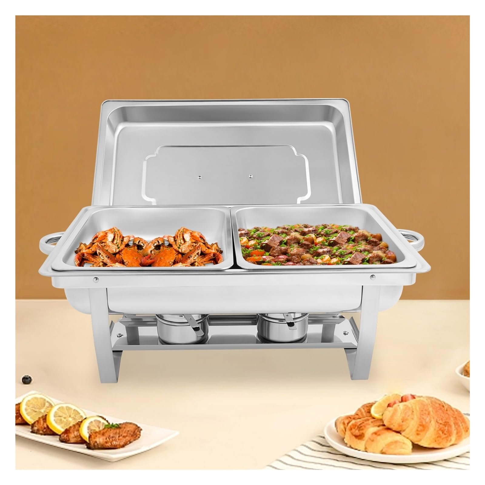 Juego De 2 Sartenes For Buffet, Servidor Catering Acero Inoxidable, Calentador Alimentos For, Bodas, Eventos, Banquetes Calor Duradero