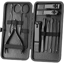 Manicure Set Nail Clippers Pedicure Kit -12PCS Stainless Steel Manicure Kit, Professional Mens Grooming Kits, Nail Care Tools with Luxurious Travel Leather Case Gift Box 12, Black