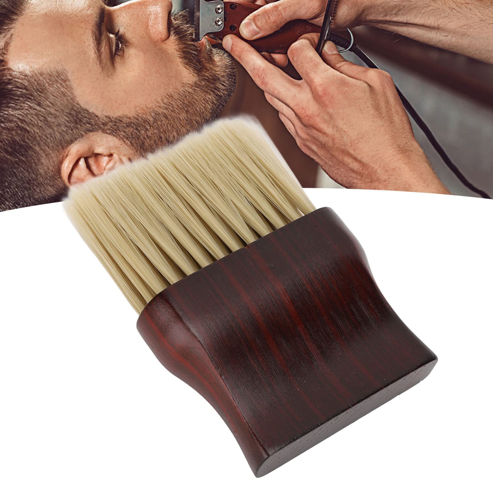 Cepillo para el Cuello de Peluquero para Cortar el Cabello, Cepillo Profesional para Limpiar el Cuello con Mango de Madera Maciza Y Cerdas Suaves, Cepillo de Peluquero de Forma Plana para Limpiar el C