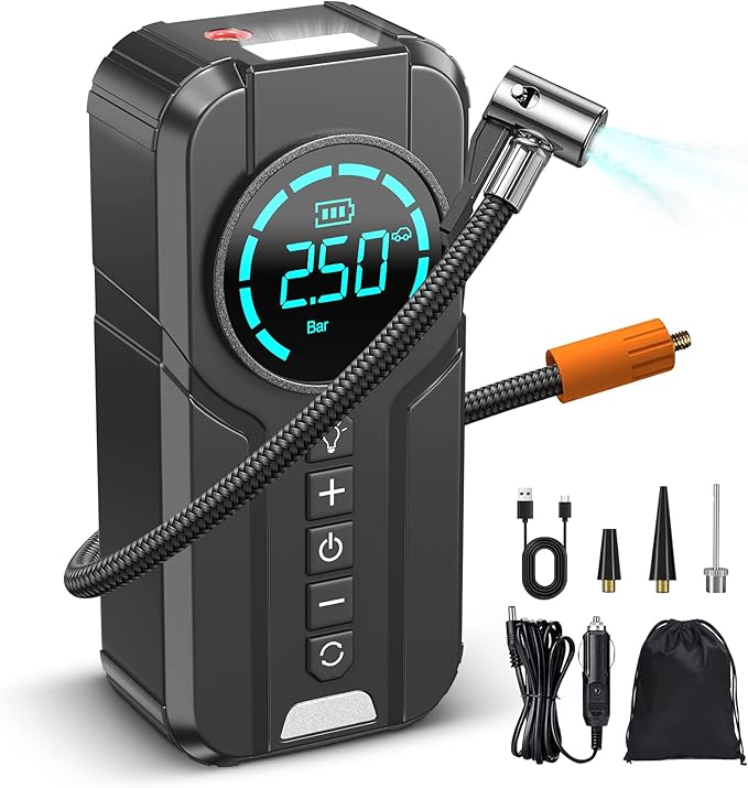 undreem Cordless Tyre Inflator for Car, Portable Air Compressor 12V