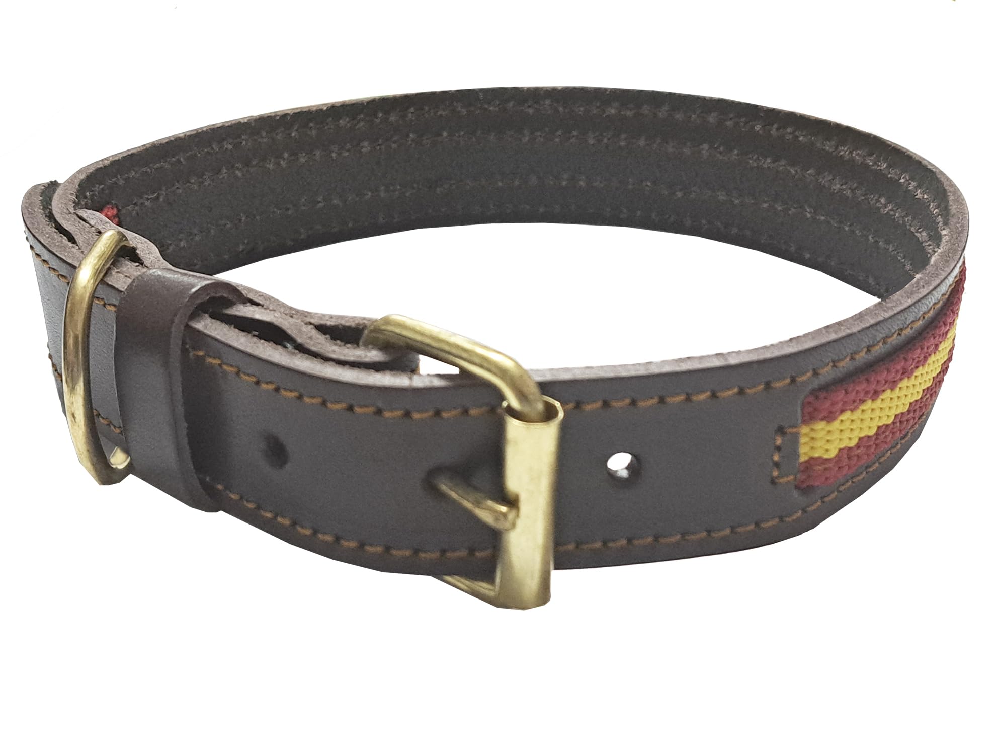 Tiendas LGP - Collar para Perros de Piel Flor con Bandera de España, 3 x 60 cm, Color Marrón