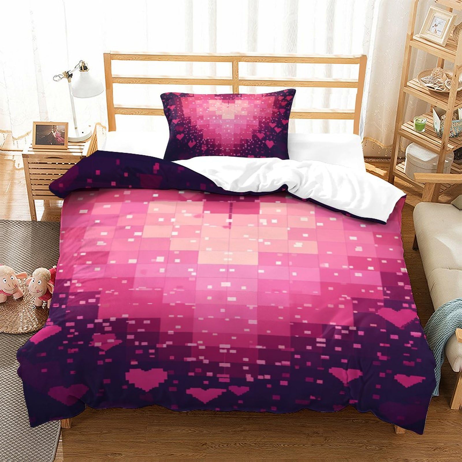 Parure de lit Amour avec housse de couette 3D douce et zip invisible