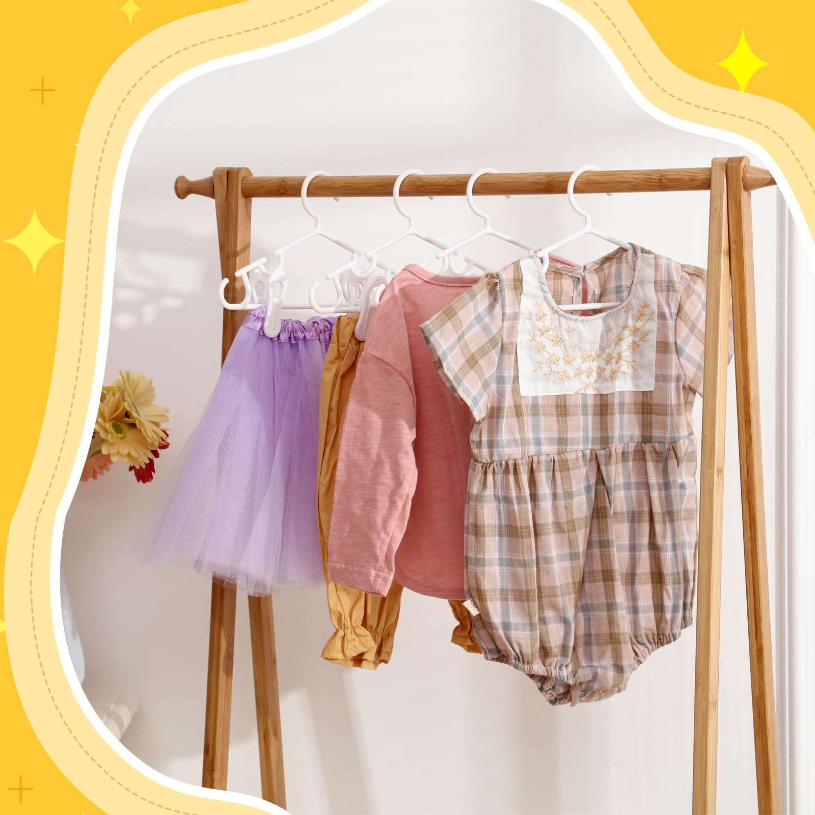 hsei baby hangers with 10/20/80 clips, plastic kids pants hangers for nursery closet top and bottom clothes hanger set for newborn infant toddler(10 packs total,white,10.6 inch)