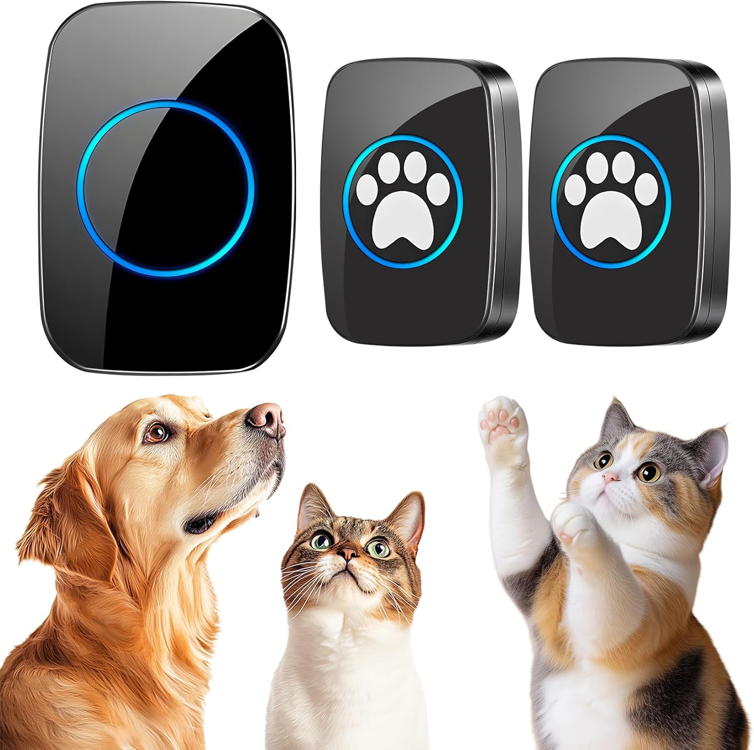 Edge Touch Dog Bell – Blk Long-Range Wireless Dog Door Bell 1000ft with LED, Waterproof Dog Buttons & Dog Clicker for Communication, Durable Bells for Dog Training to Go Outside(2 Bells & 1 Chime)