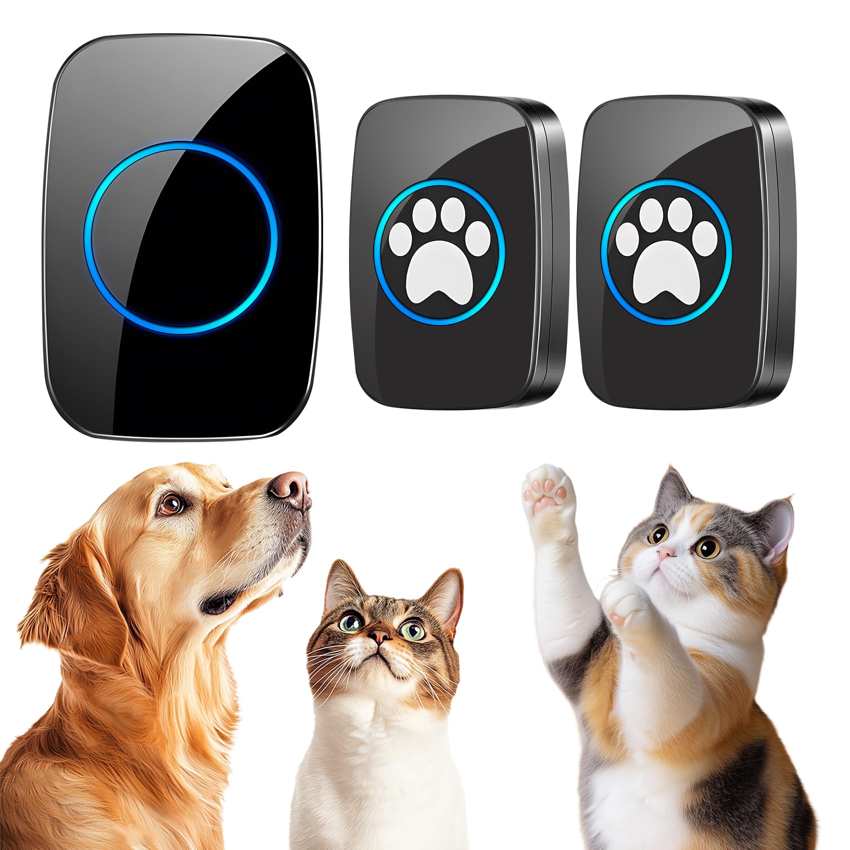 Edge Touch Dog Bells Toilet Training – Black Durable Dog Bell & Wireless Dog Doorbell 1000ft with LED, Waterproof Dog Buttons for Talk Training, Dog Training Bells for Door (2 Bells & 1 Chime)