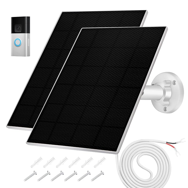 Painel solar com bateria para Ring Video Doorbell 1, 2, 3, 3 Plus, 4 e Battery Doorbell Plus, suporte ajustável 360° e cabo de 3,96 m, kit com 2