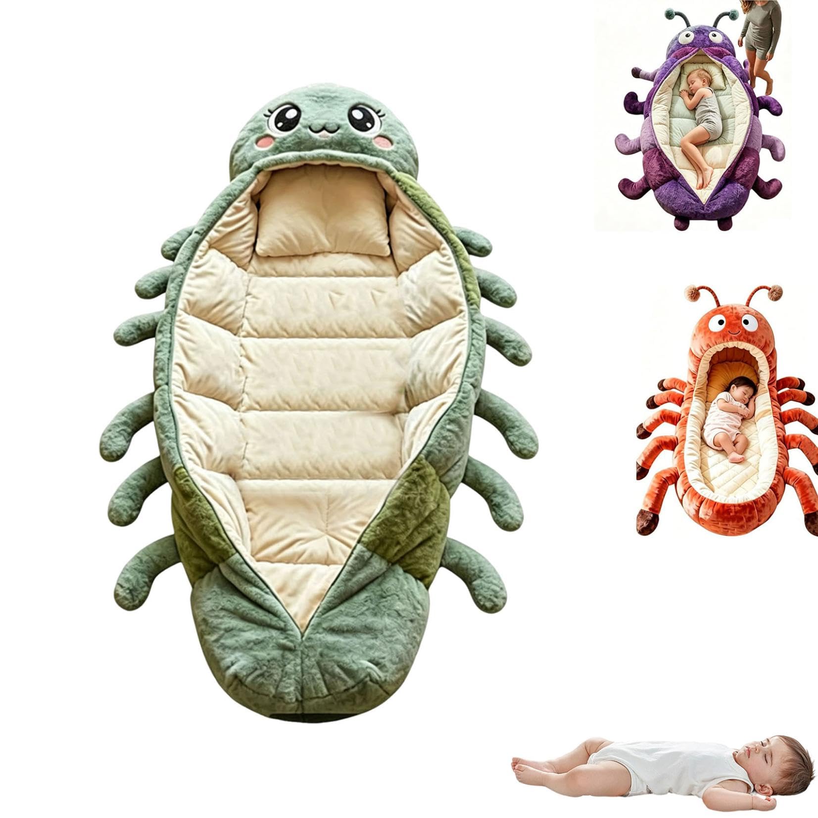 Caterpillar Sleeping Bag for Adults and Kids, Plush, Funny Animal Nap Pod, Washable, 230cm x 80cm, for Home and Camping — view 8