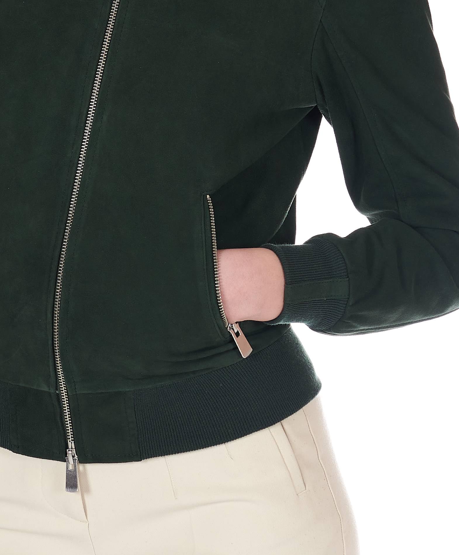 D'Arienzo Bomber Pelle Scamosciata Verde Donna Elastico a Tono Camoscio Vera Pelle G154