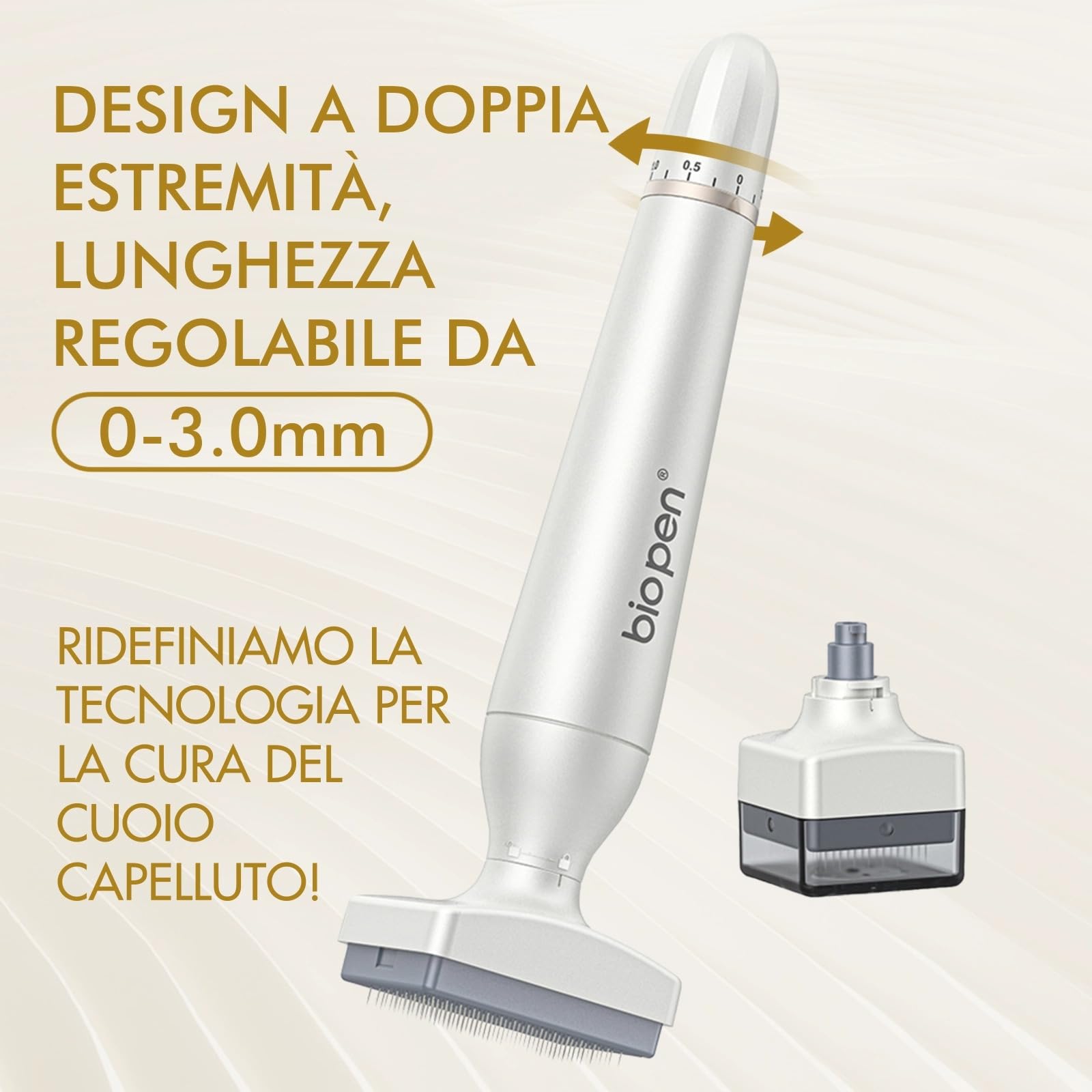Derma Stamp, Dermastamp Regolabile 0-3mm 120 Titanio Aghi + 64 Titanio Aghi Professionale, per la Crescita dei Capelli, Barba, Viso, Corpo, Viso, Uomo e Donna