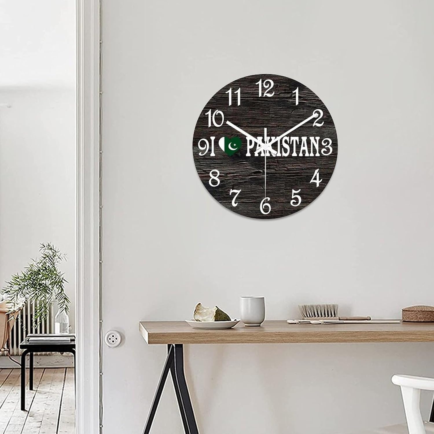 I Love Pakistan Wall Clock Wood Clock,Flag of Pakistan Round Wooden Clock Gifts Novelty Wall Clock for Home Kitchen Living Room Office 15 X 15 Inch