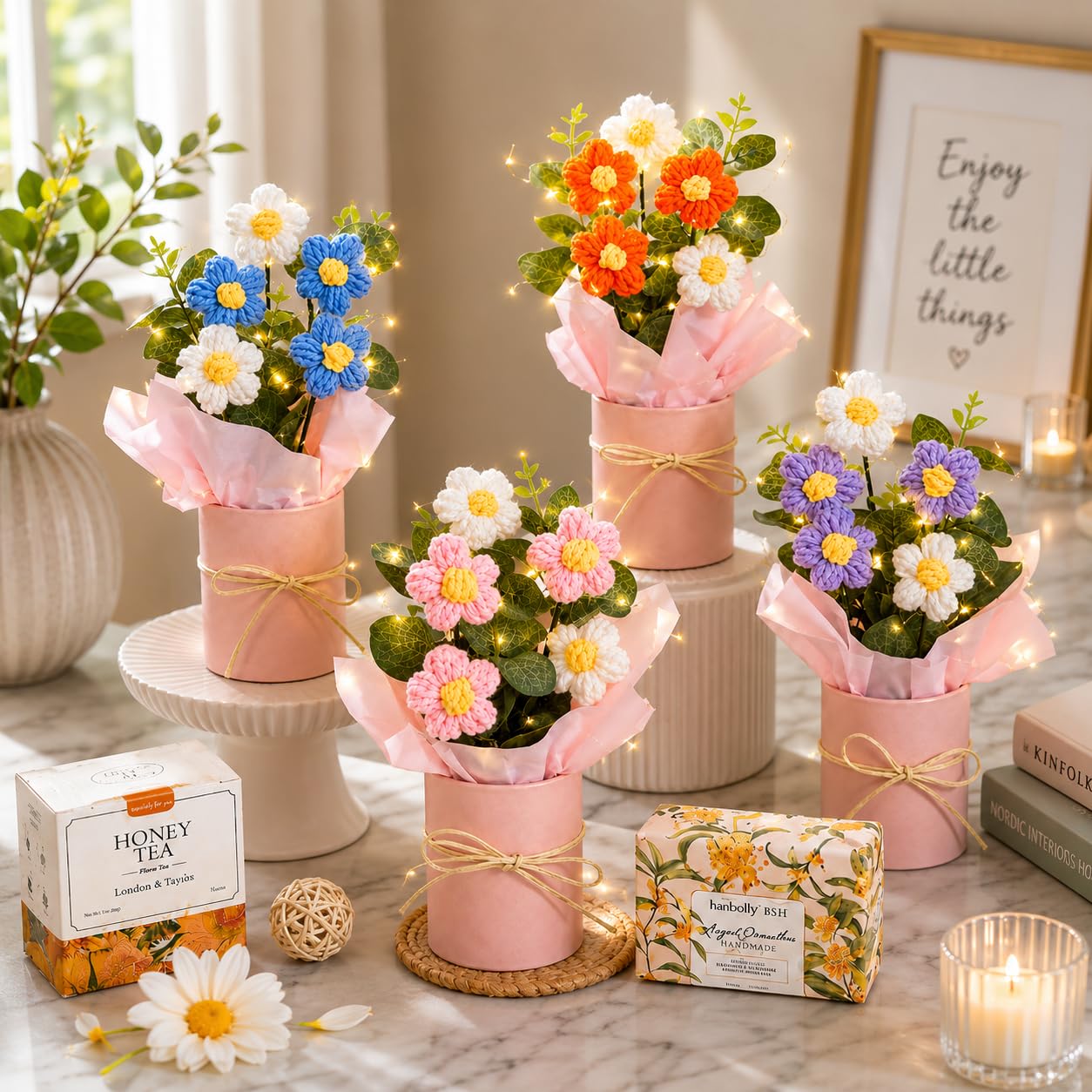 Handmade Crochet Flower Bouquet with LED Light -4 Handmade Crochet Flower Bouquet with LED Light -4