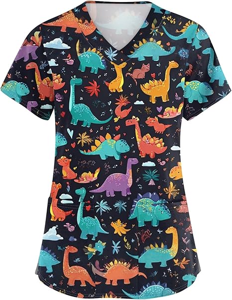 OIOLOYJM Printed Scrub Tops Women V Neck Short Sleeve Plus Size Scrubs for Womens Nursing Uniforms Shirts with Pockets