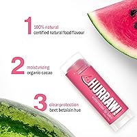 Vista 2 de Hurraw! Bálsamo labial de sandía, paquete de 3: orgánico, certificado vegano, sin crueldad y sin gluten. Sin OMG, ingredientes 100% naturales. Sin