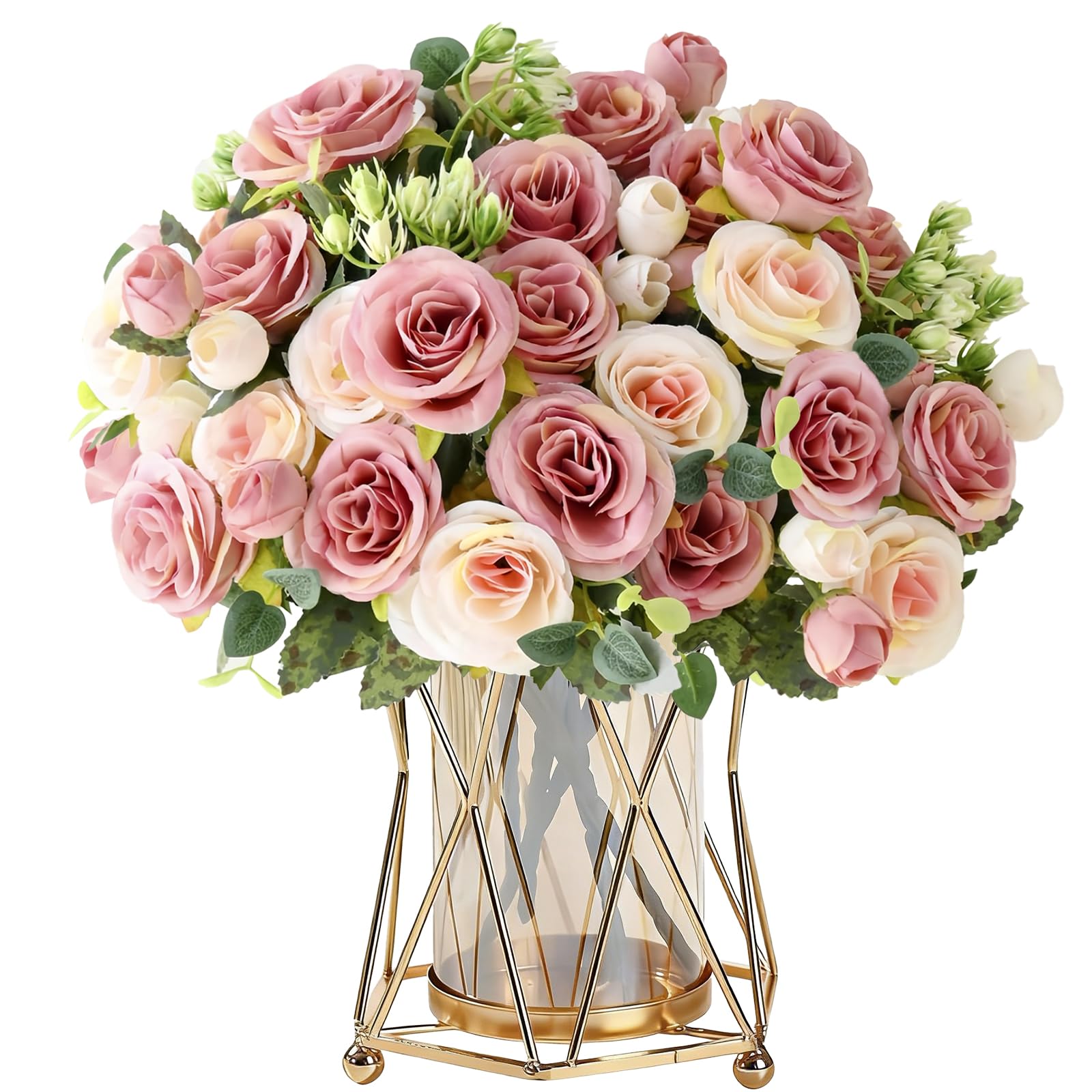 2 Bunches Rose Artificial Flowers Pink Fake Roses Bouquet Valentine's Day Artificial Rose Flowers Bouquet Faux Rose Bridal Bouquets for Wedding Party Home Table Decoration Centerpieces (2, Pink)