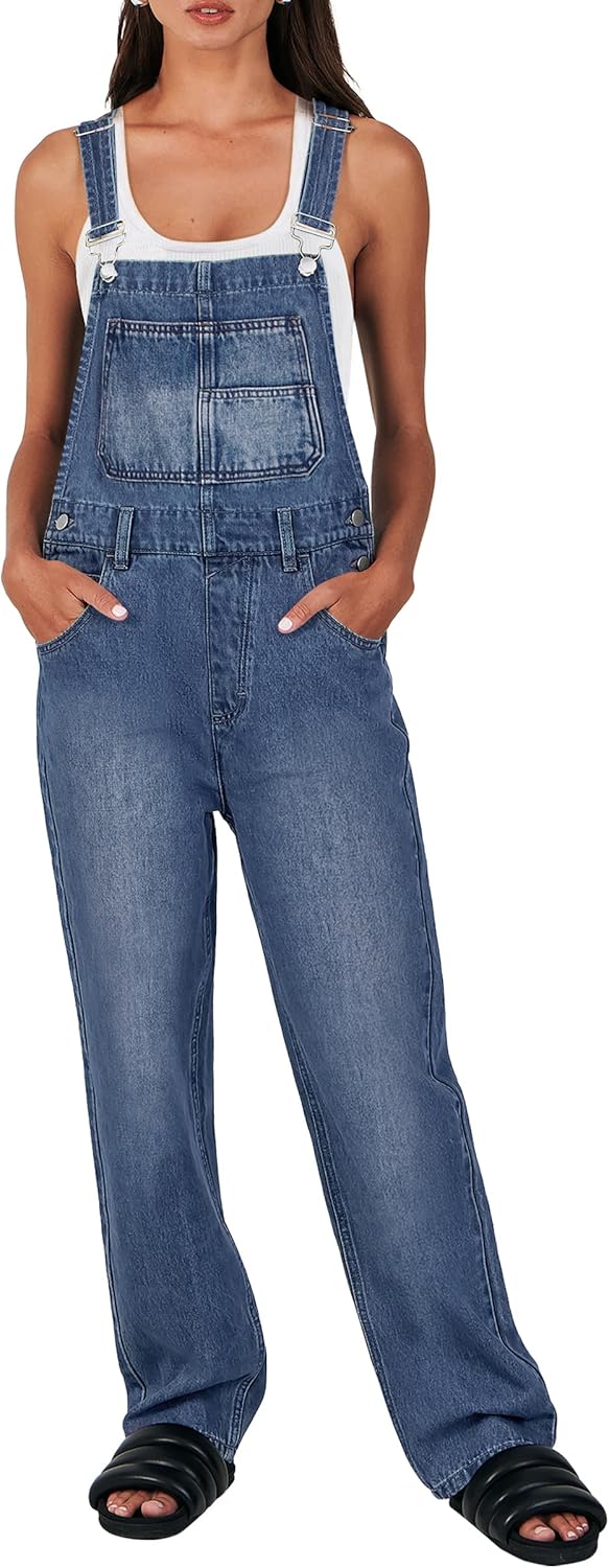 ANRABESS Overalls for Women Loose Fit Denim Overalls Adjustable Strap Jean Jumpsuit Bib Romper Spring Casual Work Outfits