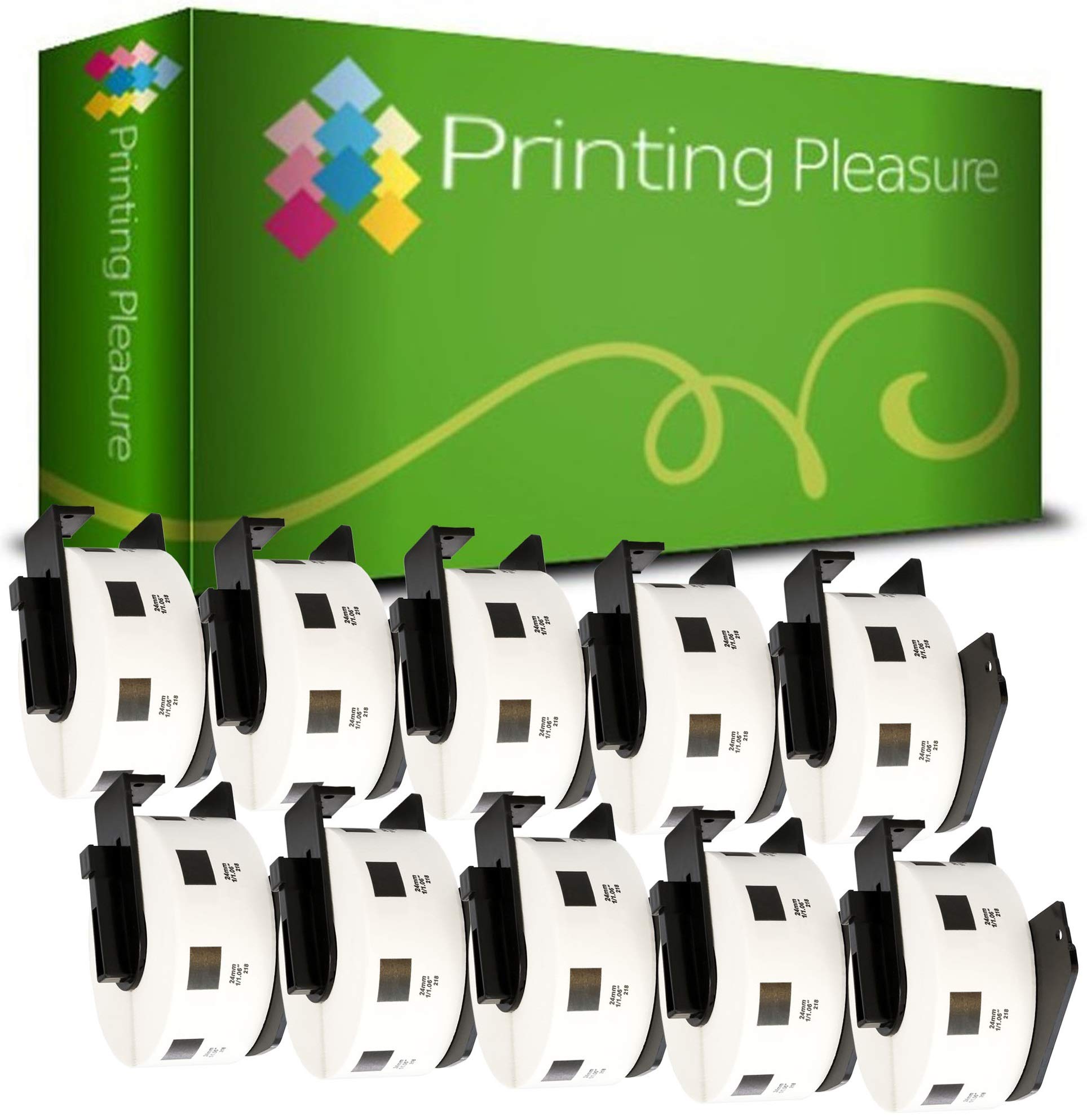 Printing Pleasure 10 x DK11218 Round Labels Compatible with P-Touch QL-500 QL-570 QL-700 QL-720 QL-800 QL-810 QL-820 QL-1100 QL-1110 | 24mm x 24mm | 1000 Labels per Roll | Thermal Paper Roll