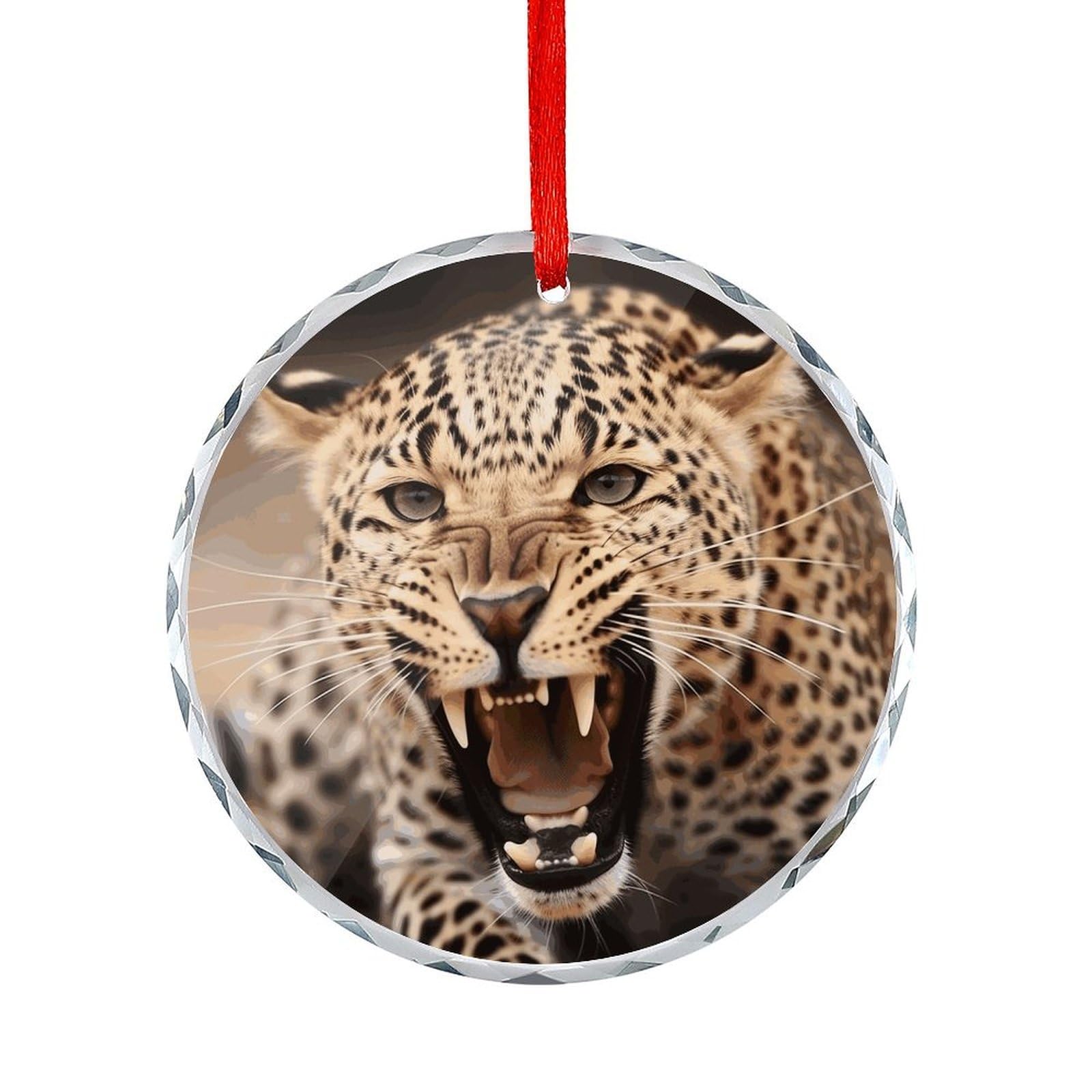 Btcowzrv Style Leopard Roars Cool Animal Round Ornament Hanging Pendant Decor