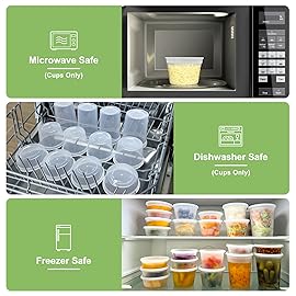 Dipoo 60 Sets (120-Piece) Deli Containers with Lids, 32/16/8 oz X 20 Set Each, Leak-Proof & BPA Free Airtight Takeout Plastic Food Storage Containers for Soup, Freezer/Microwave/Dishwasher Safe