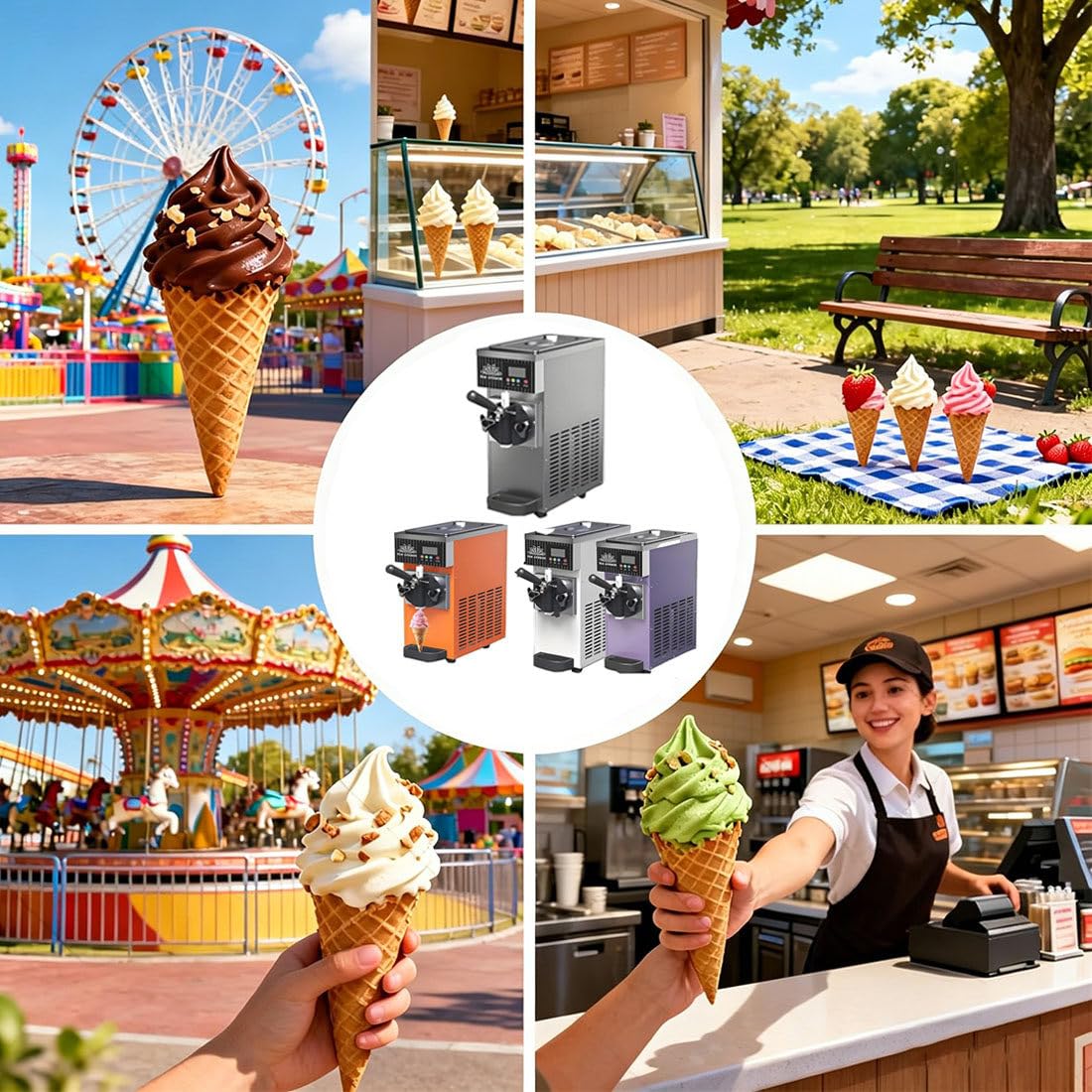 Máquina de Helado, Fabricante de encimera de 450/750W, Salida de 4-8kg/H, Tanque de congelación 1/1.2L, Limpieza automática, Panel LCD para Tiendas de postres