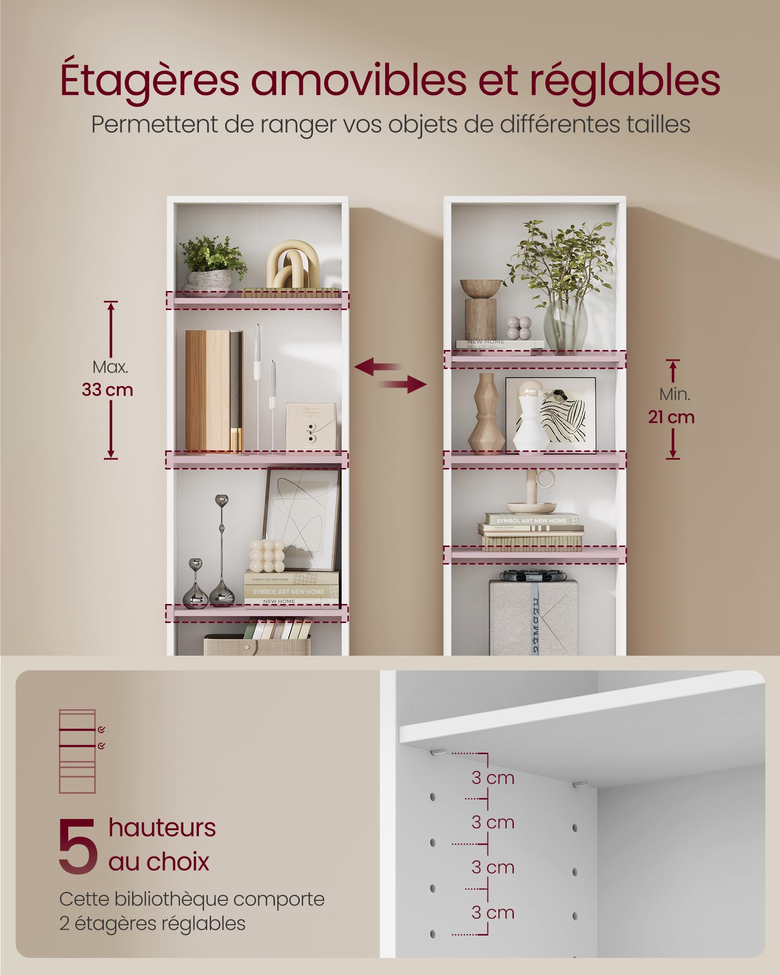 VASAGLE Custos Collection Bookcase, 4 Tier Shelf, Open Storage Unit, Shelf, Shelf, for Living Room, Office, Dining Room, Cloud White LBC104W