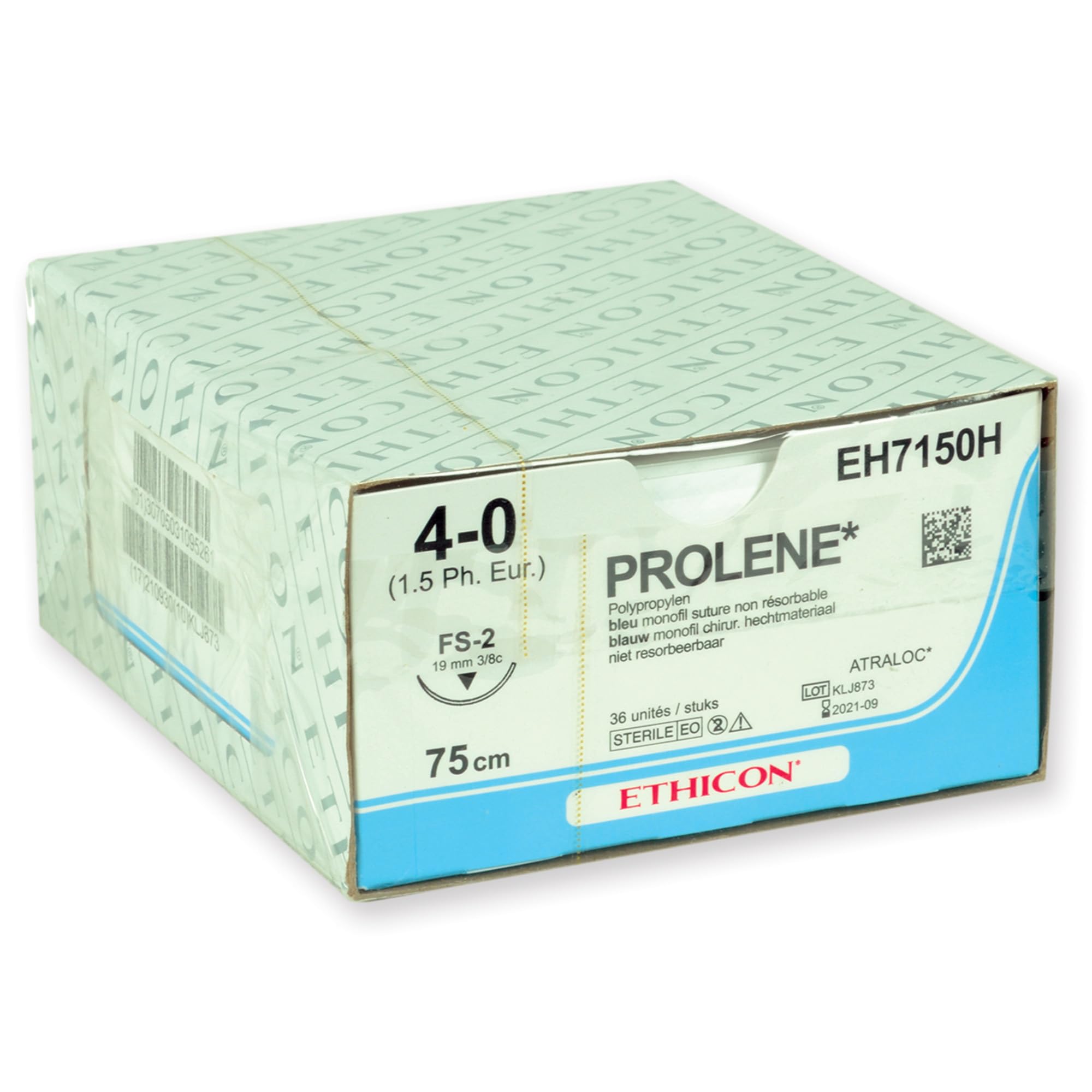 ETHICON - PROLENE blau pigmentierte Monofilamentnähte, steril, nicht resorbierbar, 4/0 FS-2, Packung mit 36 Stück, 22320