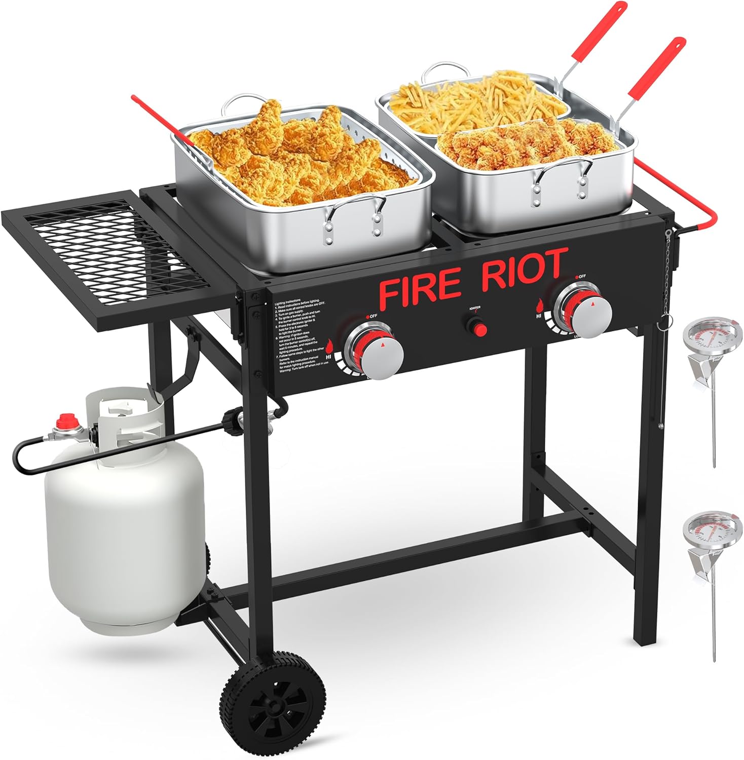 Outdoor Propane Deep Fryer, 2×18QT Aluminum Pots & Frying Baskets, Double Burners Commercial Fryer, Perfect for fish fryers, Wings, Fries, Cajun Fry, 100,000 BTU