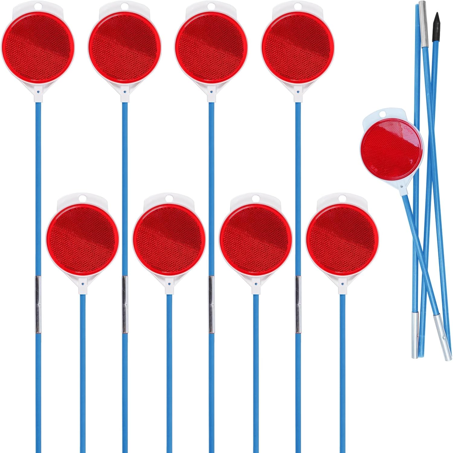 FiberMarker 64inch Driveway Reflectors 8pack, Foldable Reflective Driveway Markers, Fiberglass Double-Sided Snow Poles for Easy Visibility at Night, Rustproof Weatherproof, Blue (5/16''Dia*64''*8)