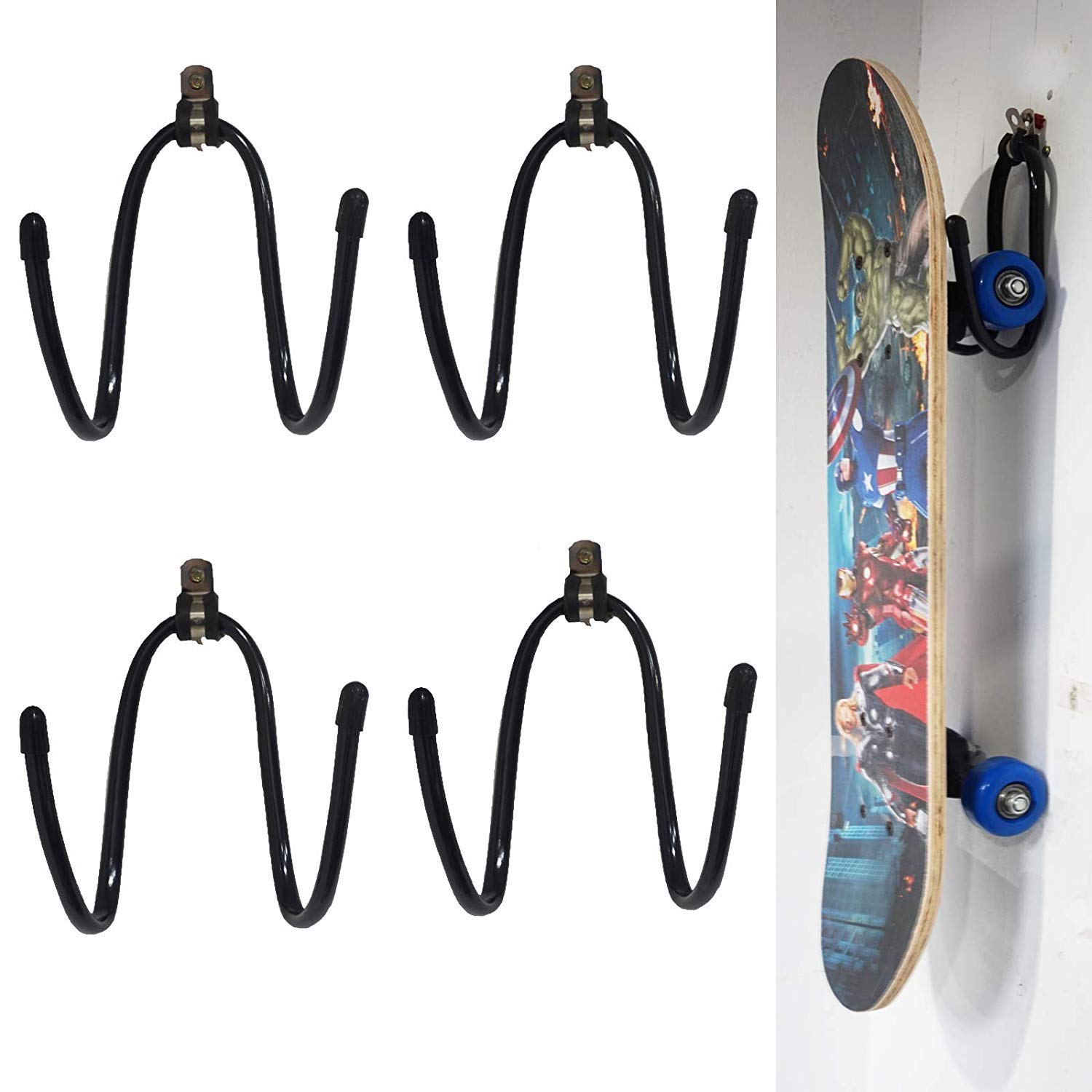 Pmsanzay 4/PK - Universal Skateboard Wall Mount Wall Hanger Rack Skateboard Storage Skateboard Display Skateboard Hooks for Longboard Holder Longboard Wall Mount Hangers for Electric Skateboard