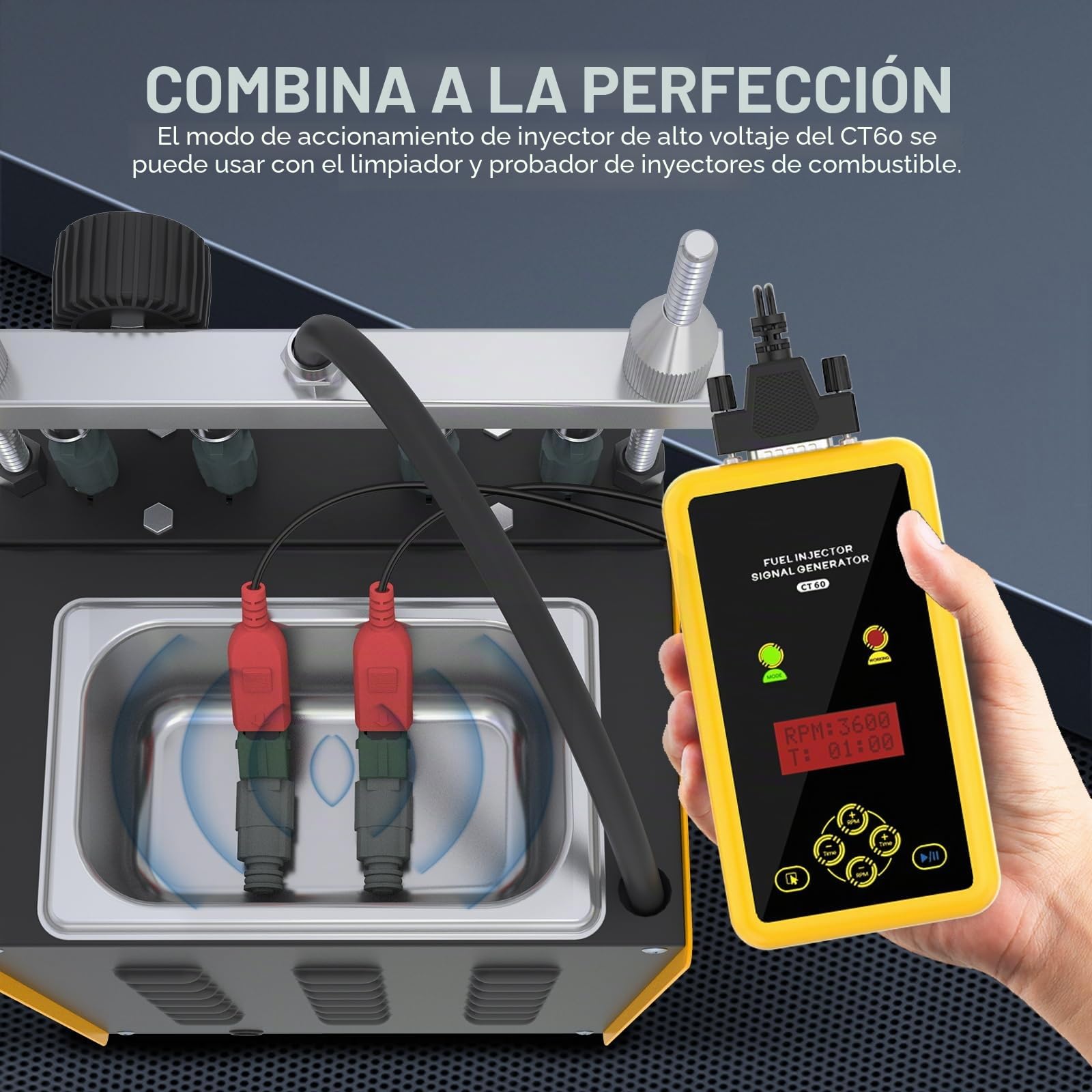 CT60 Probador y limpiador de inyectores de combustible, 12 V y 70 V, GDI sistema de inyección de combustible, ancho de impulso ajustable, velocidad y tiempo, prueba dos inyectores al mismo tiempo