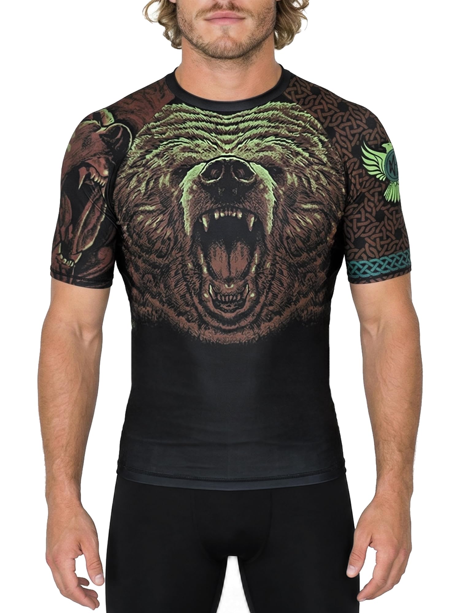 raven fightwear Men's Berserker Bear Norse BJJ Rash Guard Short Sleeve MMA Black-picture-48