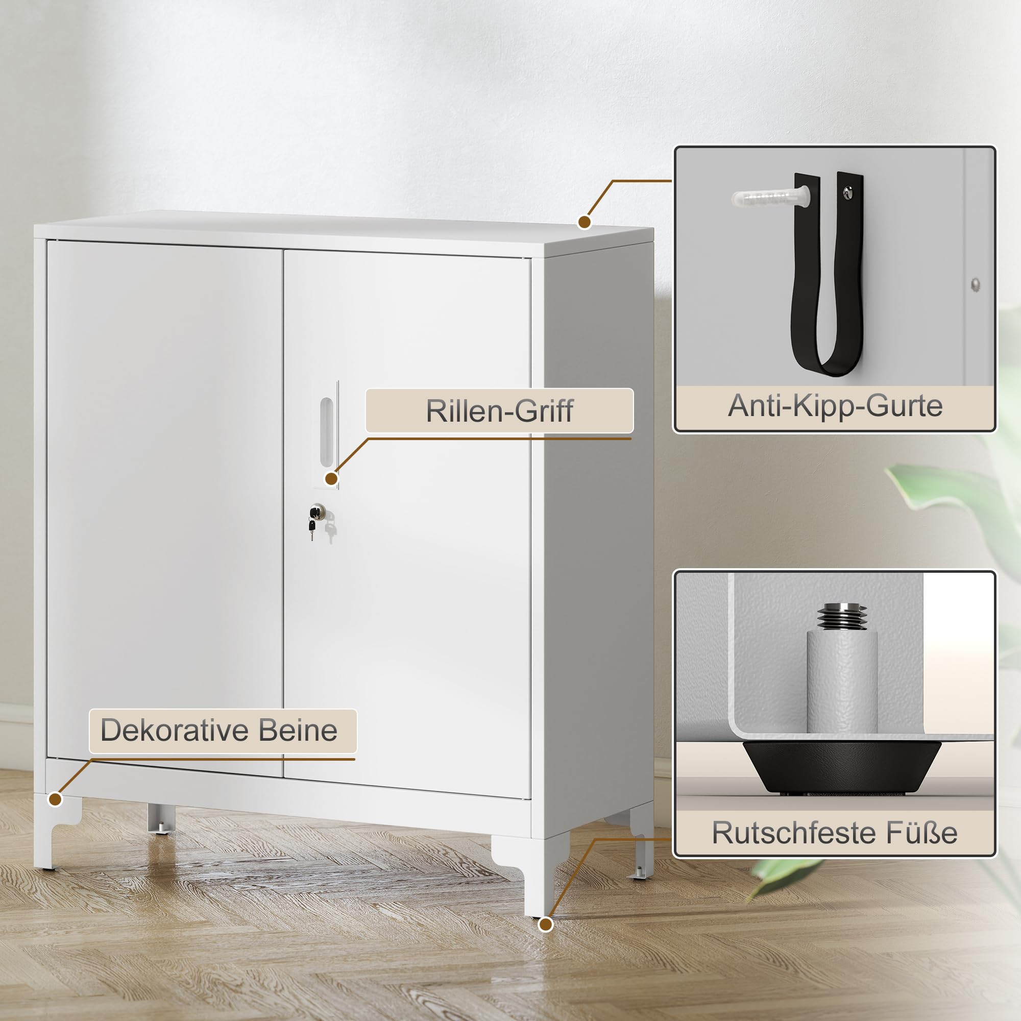 HOMCOM Aktenschrank Büroschrank Abschließbar Mehrzweckschrank mit 2 Ebenen, 2 Türen, Metallschrank Aufbewahrungsschrank Allzweckschrank 80 x 35 x 91 cm Weiß