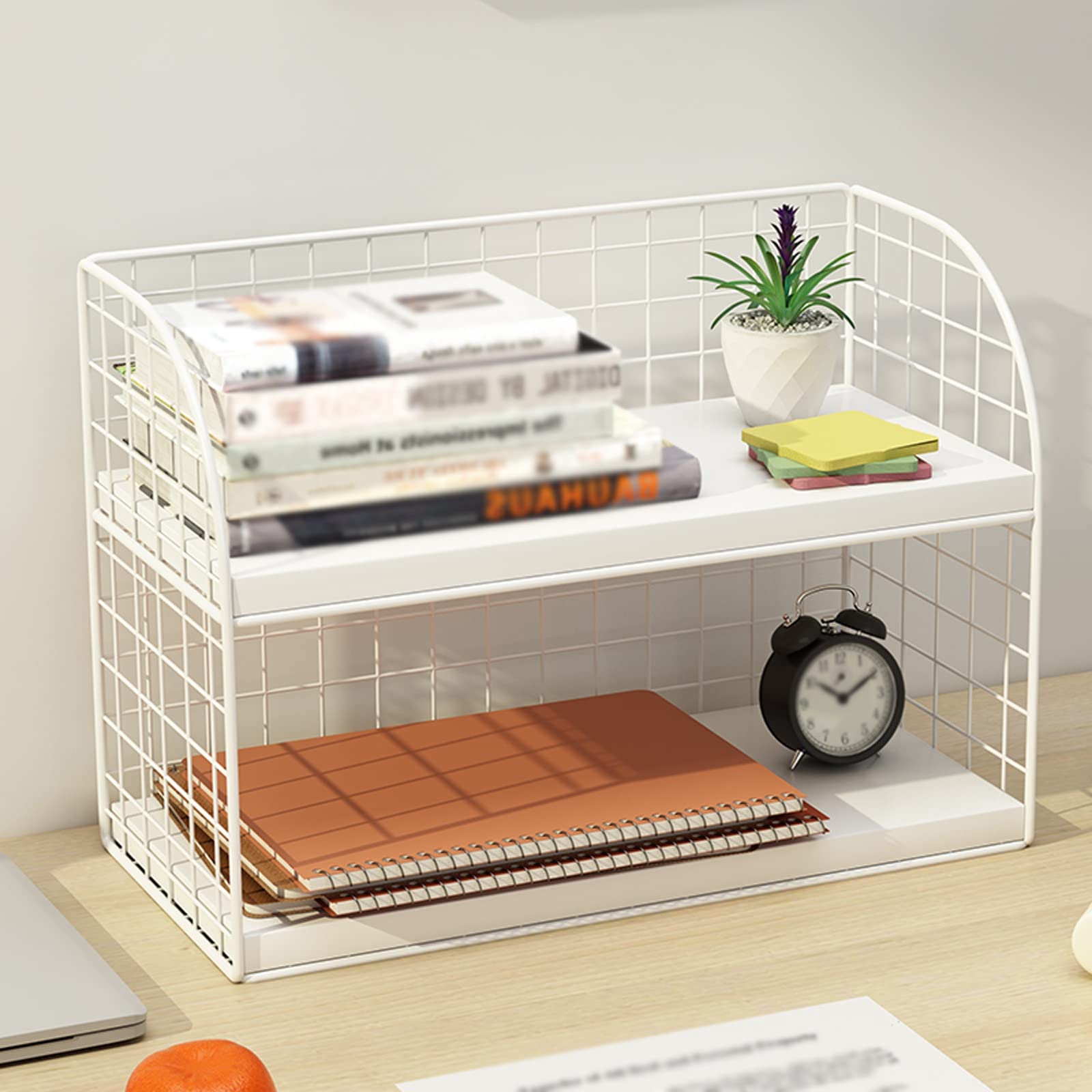 Vitrine Weiße Schreibtisch-Organizer, Metallgeflecht-Desktop-Akten-Organizer, Schreibtisch-Zubehör, Arbeitsplatz-Organizer for Bürobedarf Bücherregal