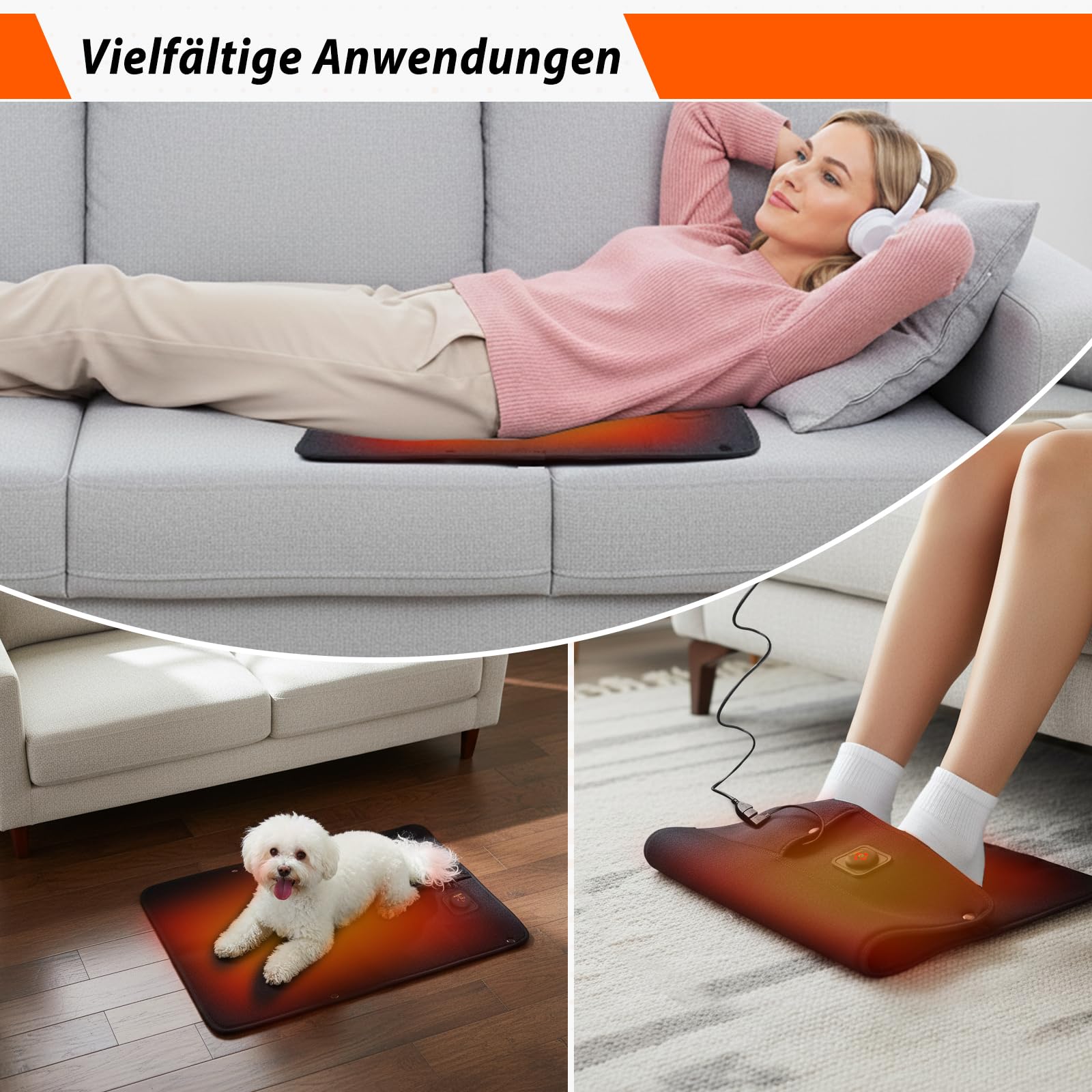 Coussin chauffant portable infrarouge lointain - Chauffe-pieds et mains - USB en néoprène - 5 mm ultra fin - Pliable et lavable - Idéal pour la maison, le bureau, l'extérieur et le camping