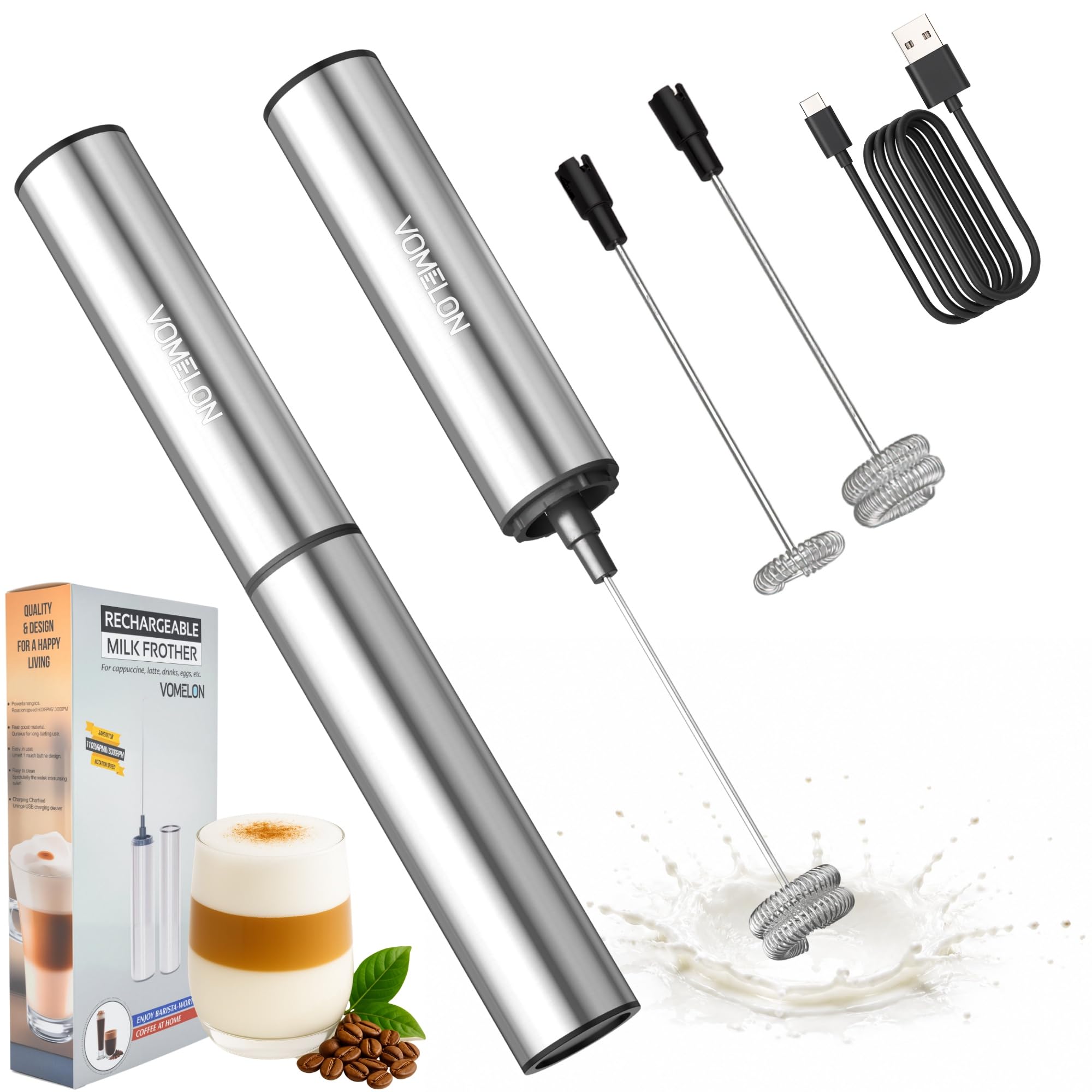 Photo 1 of Rechargeable Milk Frother Battery Operated,2-Speed Portable Travel Frother,Electric Milk Foamer Coffee Frother for Latte, Cappuccino, Hot Chocolate Drink Mixer with Double Mini Whisks and USB Cable