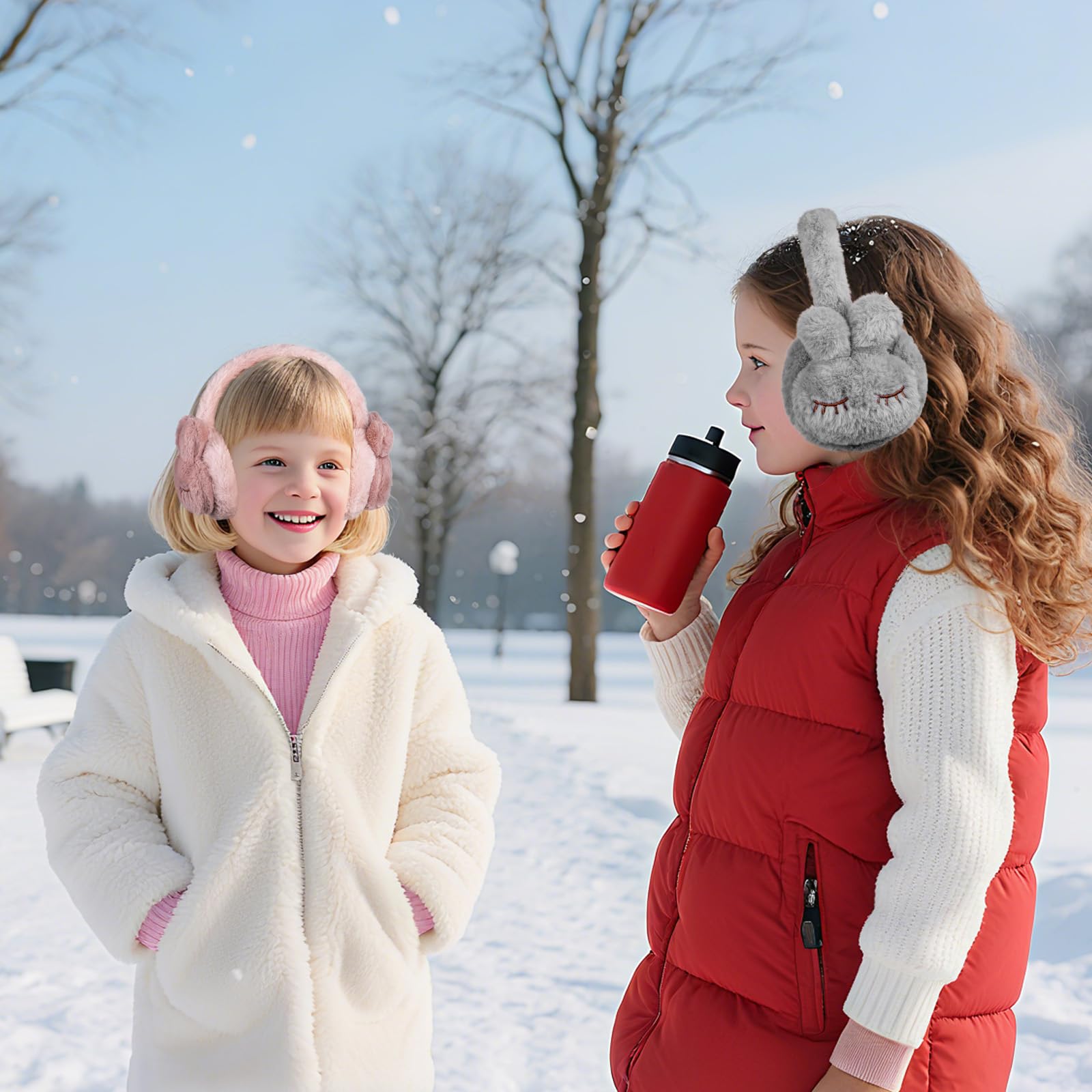 2er-Pack Kinder Warme Ohrenwärmer, Winter Plüsch Ohrenschützer Verstellbarer Outdoor Ohrenschützer