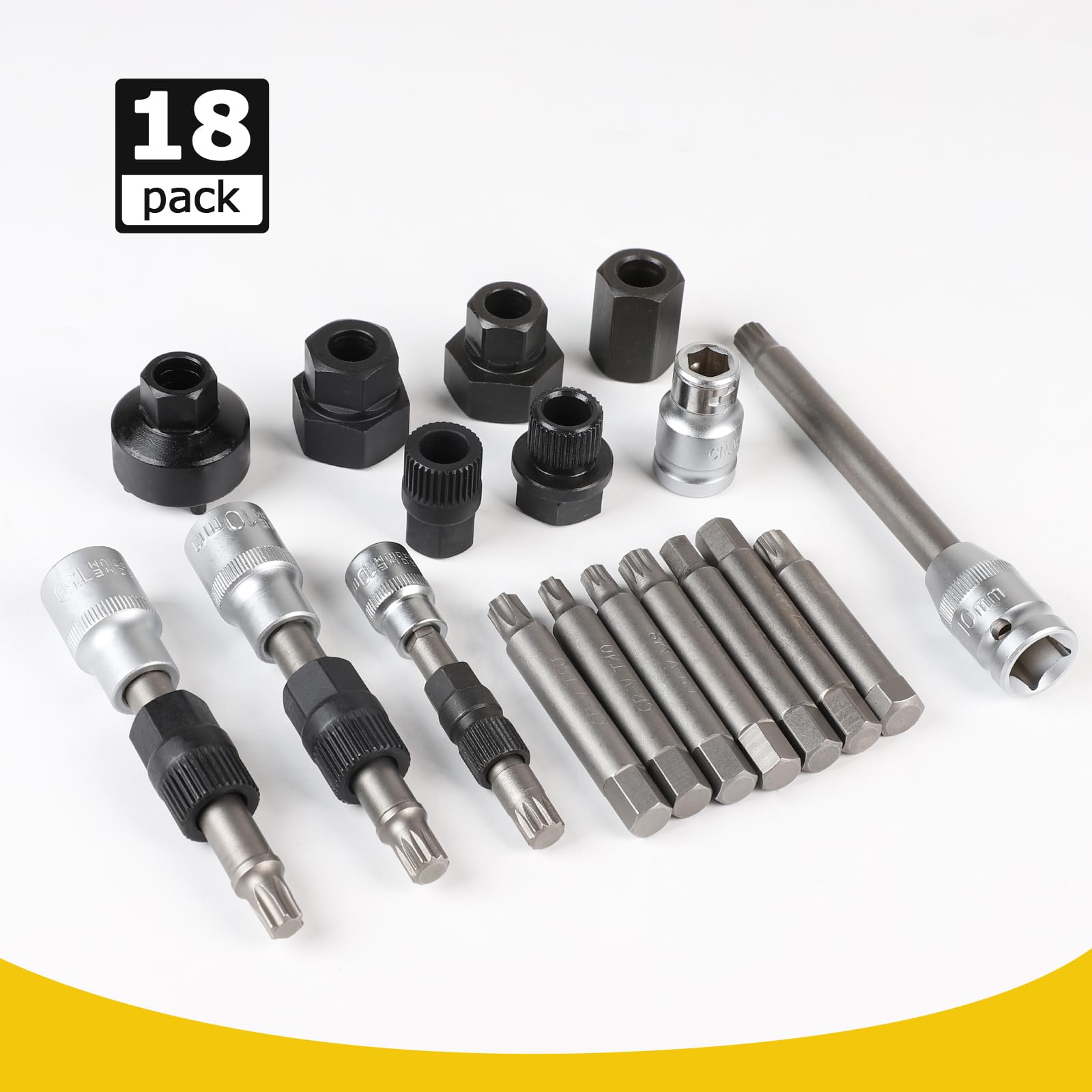 Kit Attrezzi per alternatore 18 Pezzi, Set di Chiavi a Bussola ed estrattore per la rimozione della puleggia dell’alternatore, Compatibile con Ford, Audi, BMW, Mercedes, Volkswagen